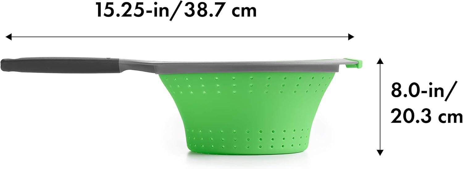 Green Silicone Collapsible 2-Quart Strainer with Non-Slip Handles