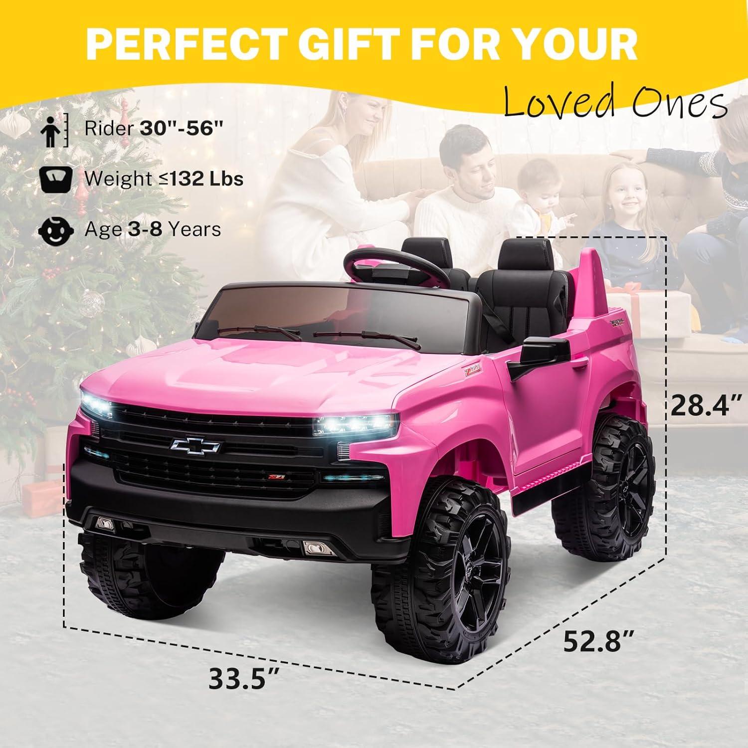 Chevrolet Silverado Autos Ride on con Motor de 24 V para Niños, Juguetes Ride on Extra Grandes de 2 Asientos con Control Remoto, Luz LED, Reproductor de MP3, Vehículos Eléctricos Camión Ride on para Niños y Niñas, Regalos, Azul