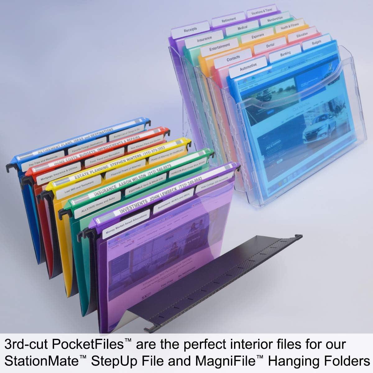 Ultimate Office PocketFile™ Clear Poly Document Folder Project Pockets, 3rd-Cut, Letter Size, in 6 Assorted Colors, Set of 18