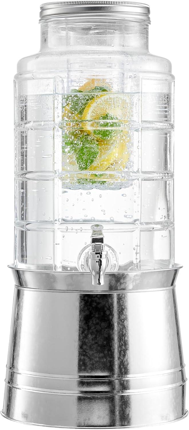 Clear Glass Beverage Dispenser with Galvanized Base and Infuser