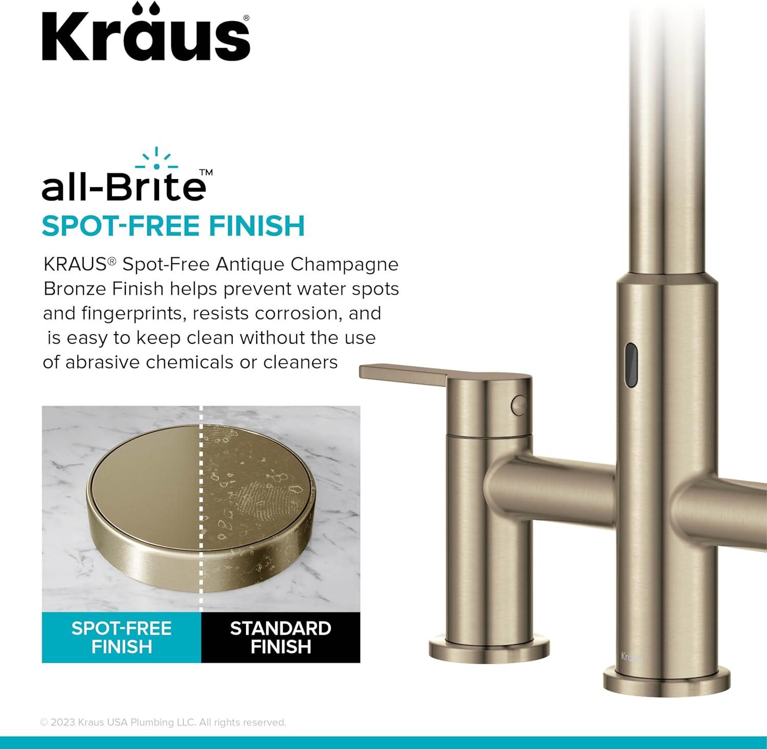 KRAUS Oletto Touchless Sensor Bridge Kitchen Faucet With Pull-Down Sprayhead