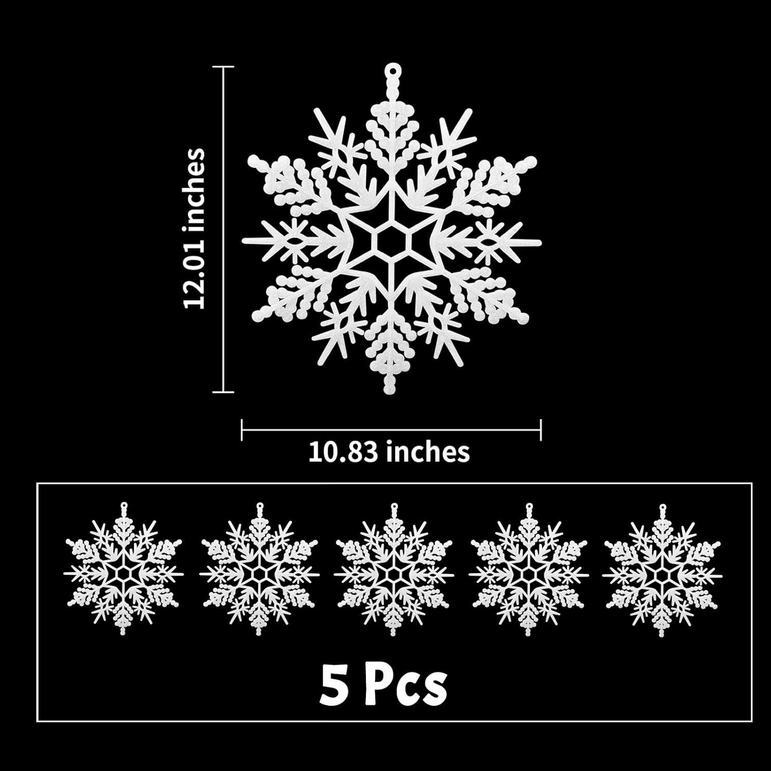 Large White Glittered Plastic Snowflake Hanging Ornaments Set