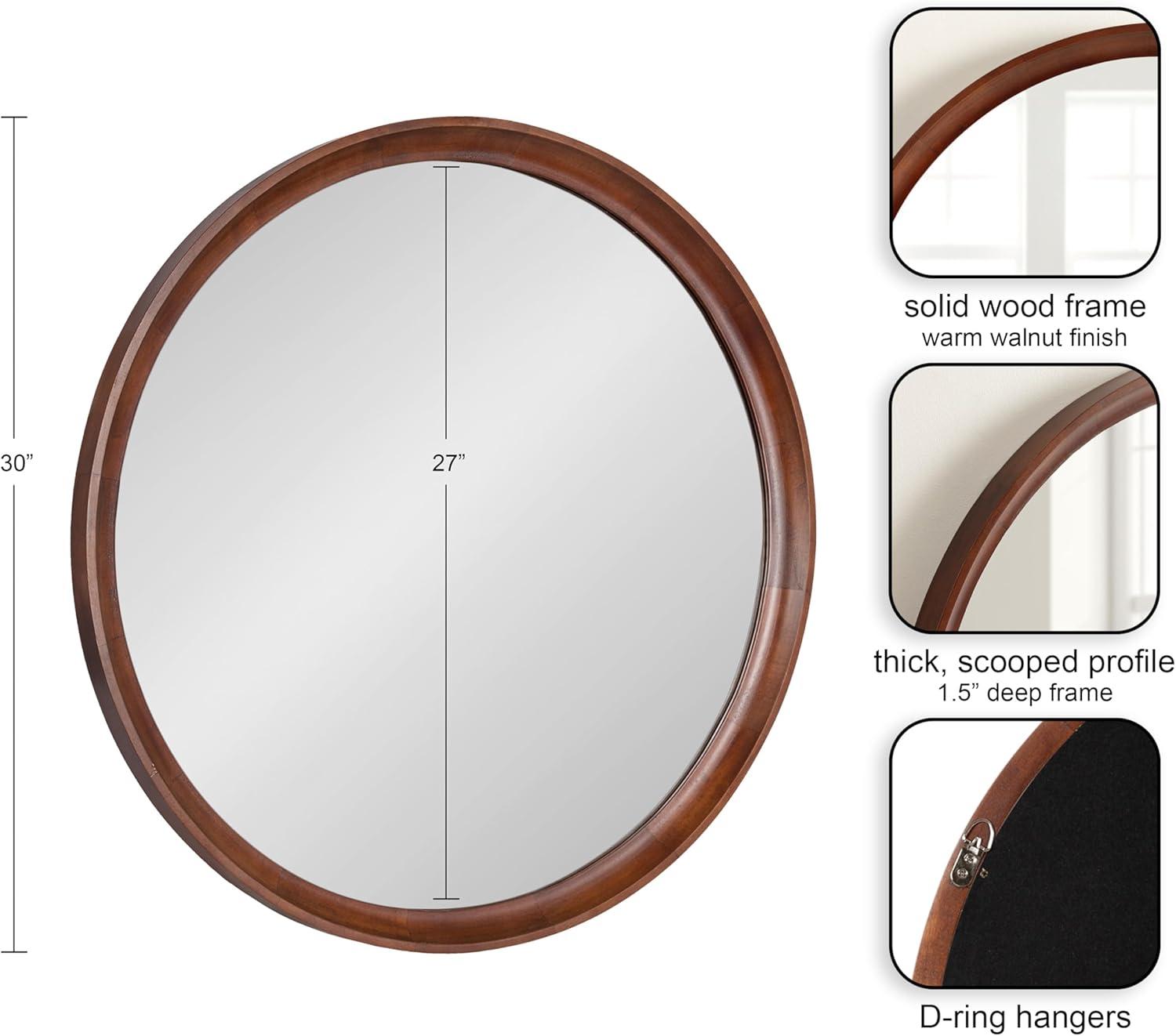 Kate and Laurel Hatherleig Round Wood Round Mirror, 30" Diameter, Rustic Brown