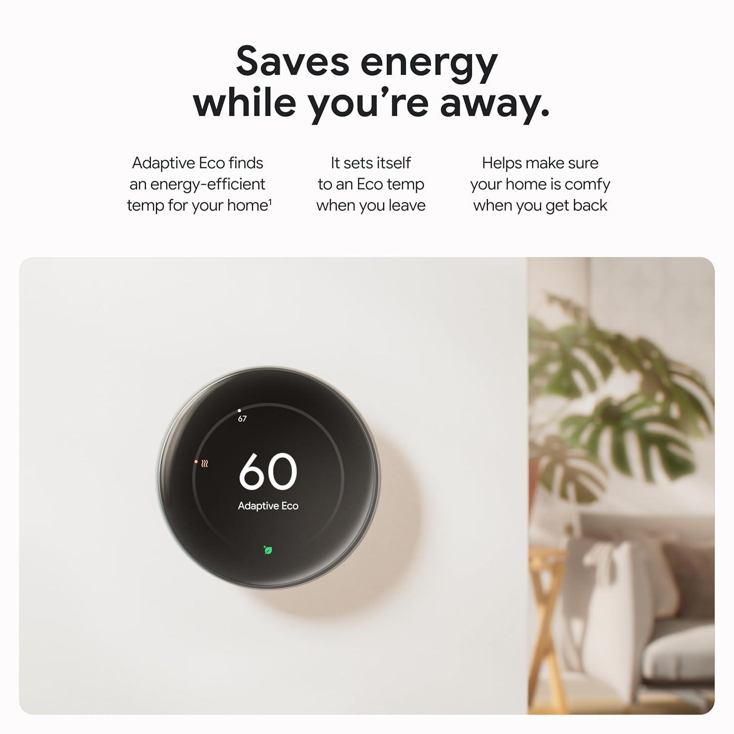Google Nest Learning Thermostat (4th Gen) with Nest Temperature Sensor (2nd Gen) - Silver: Wi-Fi, Energy Star Certified