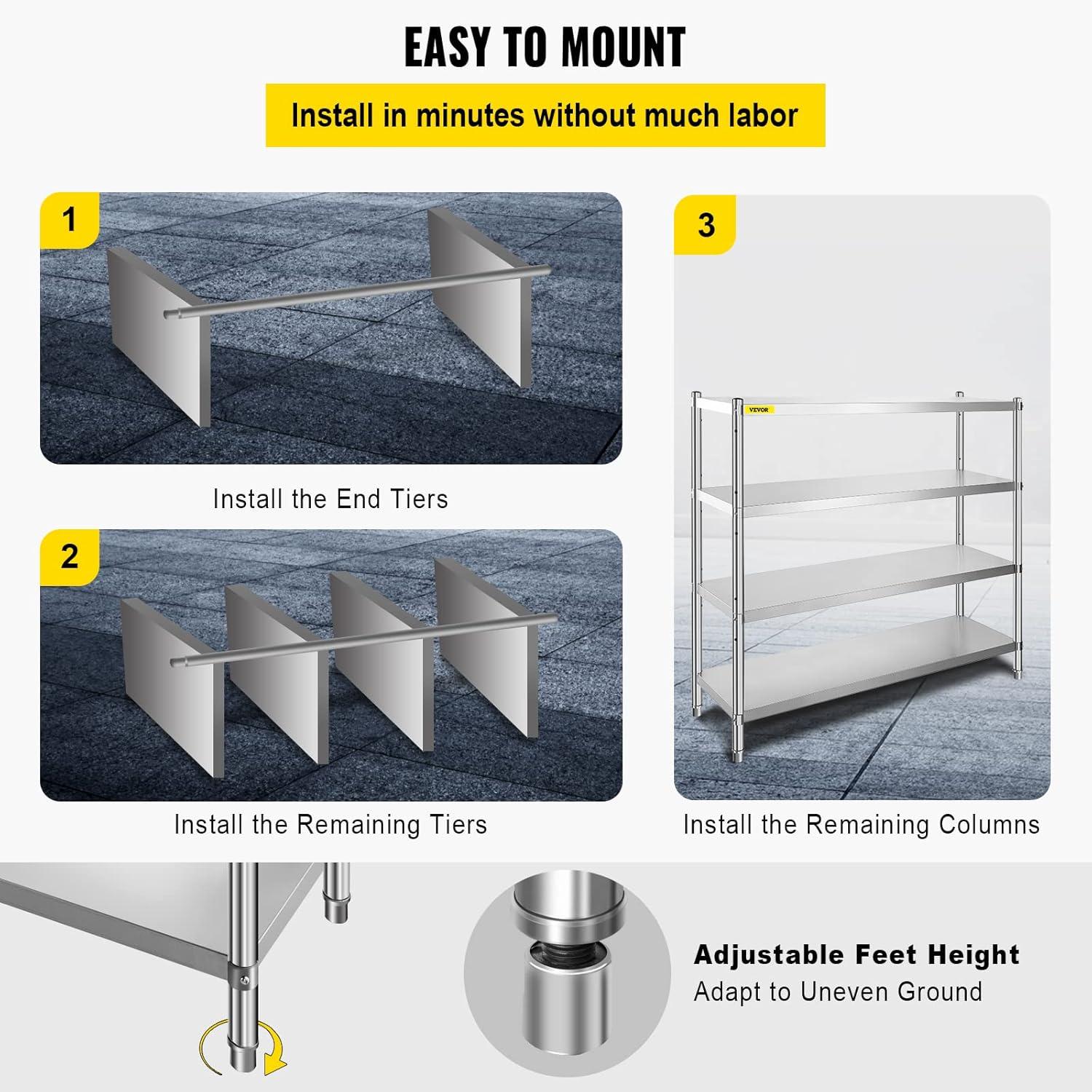 VEVOR 4-Tier Adjustable Stainless Steel Storage Shelf