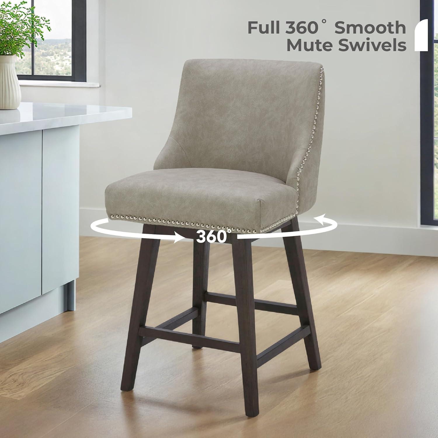CHITA 26 inch Faux Leather Swivel Upholstered Counter Height Bar Stools with Full Back, Set of 2, Stone Gray