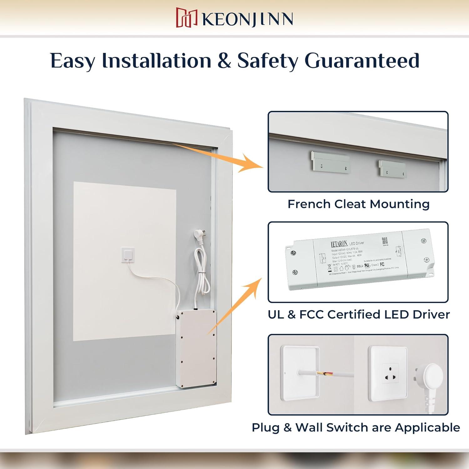 Ivy Bronx Keonjinn 40 X 24 In LED Bathroom Mirror With Lights, Adjustable 3 Color Lights, LED Vanity Mirror, Wall Mounted Anti-Fog Dimmable Mirror, UL Listed LED Driver, HD Tempered Glass(Horizontal/Vertical)