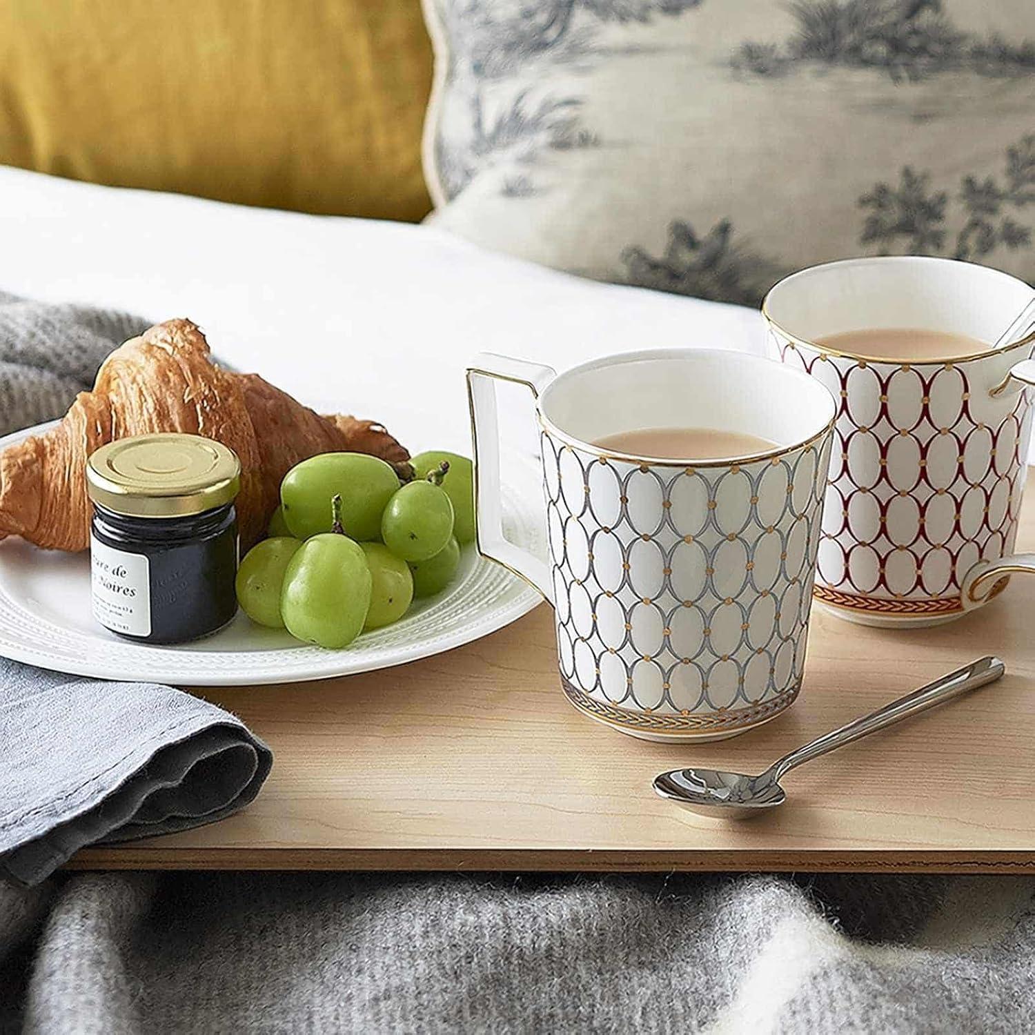 White Ceramic Mug with Gold Geometric Pattern