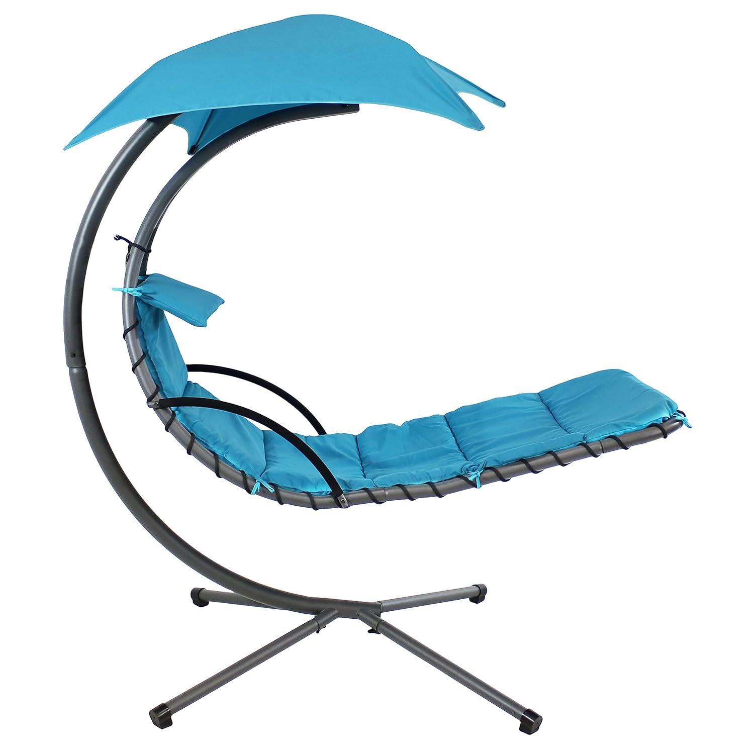 Steel Outdoor Floating Chaise Lounge Chair with Canopy with Stand
