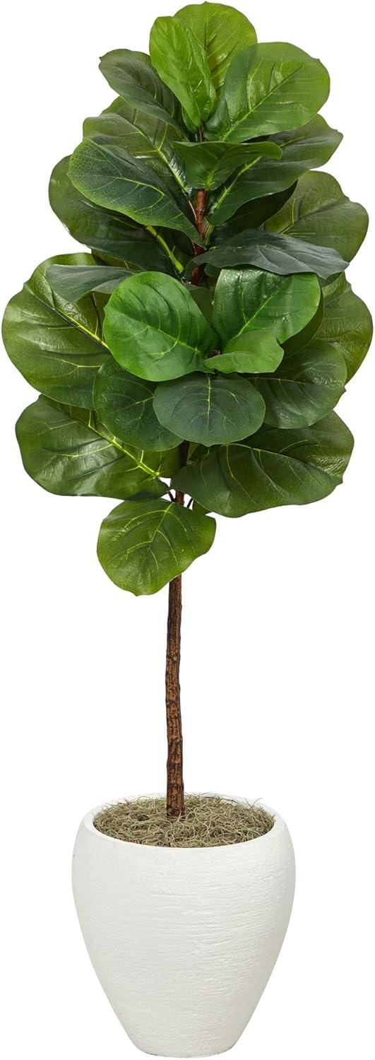 Nearly Natural 52-in Fiddle Leaf Artificial Tree in White Planter