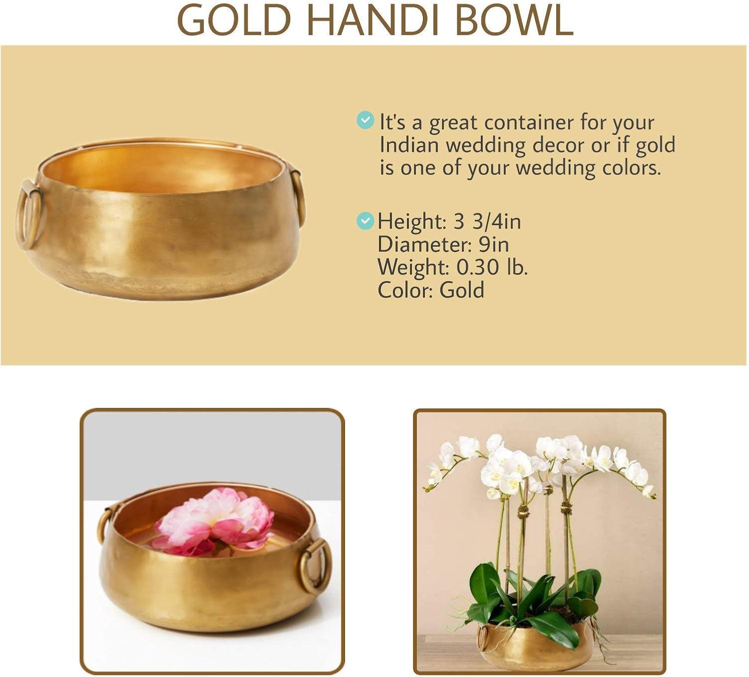 Gold Iron Handi Bowl with Handles, 9" Diameter