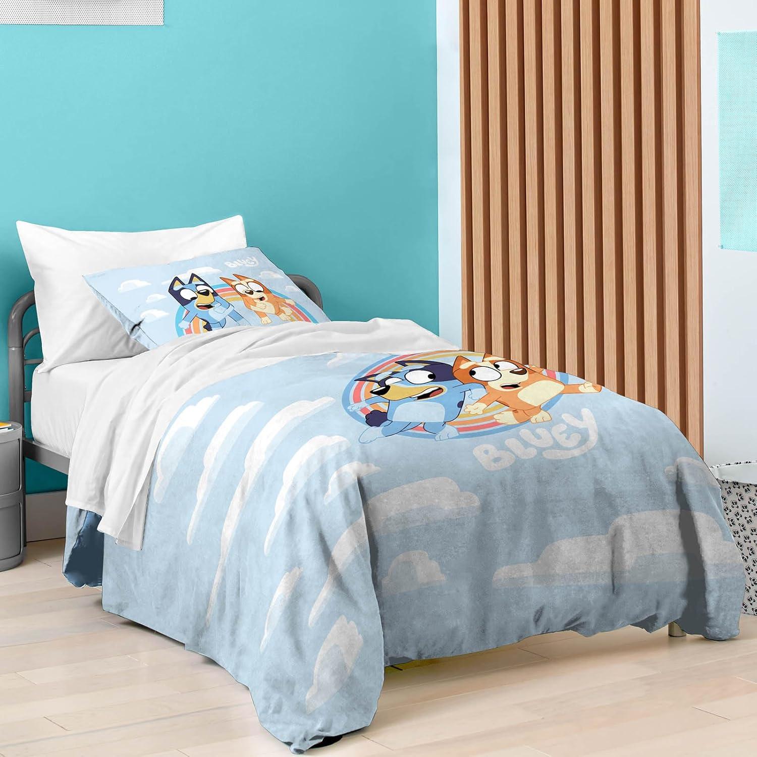 Saturday Park Bluey Rainbow in the Clouds 100% Organic Cotton Twin Duvet Cover & Sham Set