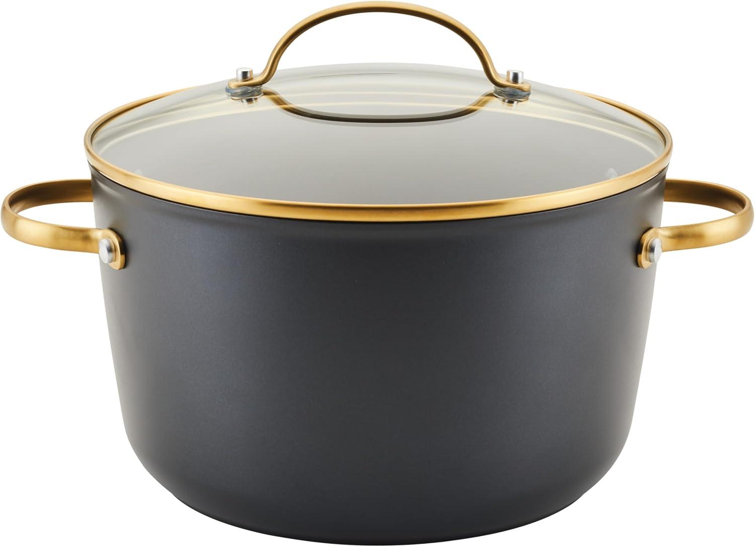 Black and Gold 6-Quart Aluminum Nonstick Stockpot with Glass Lid