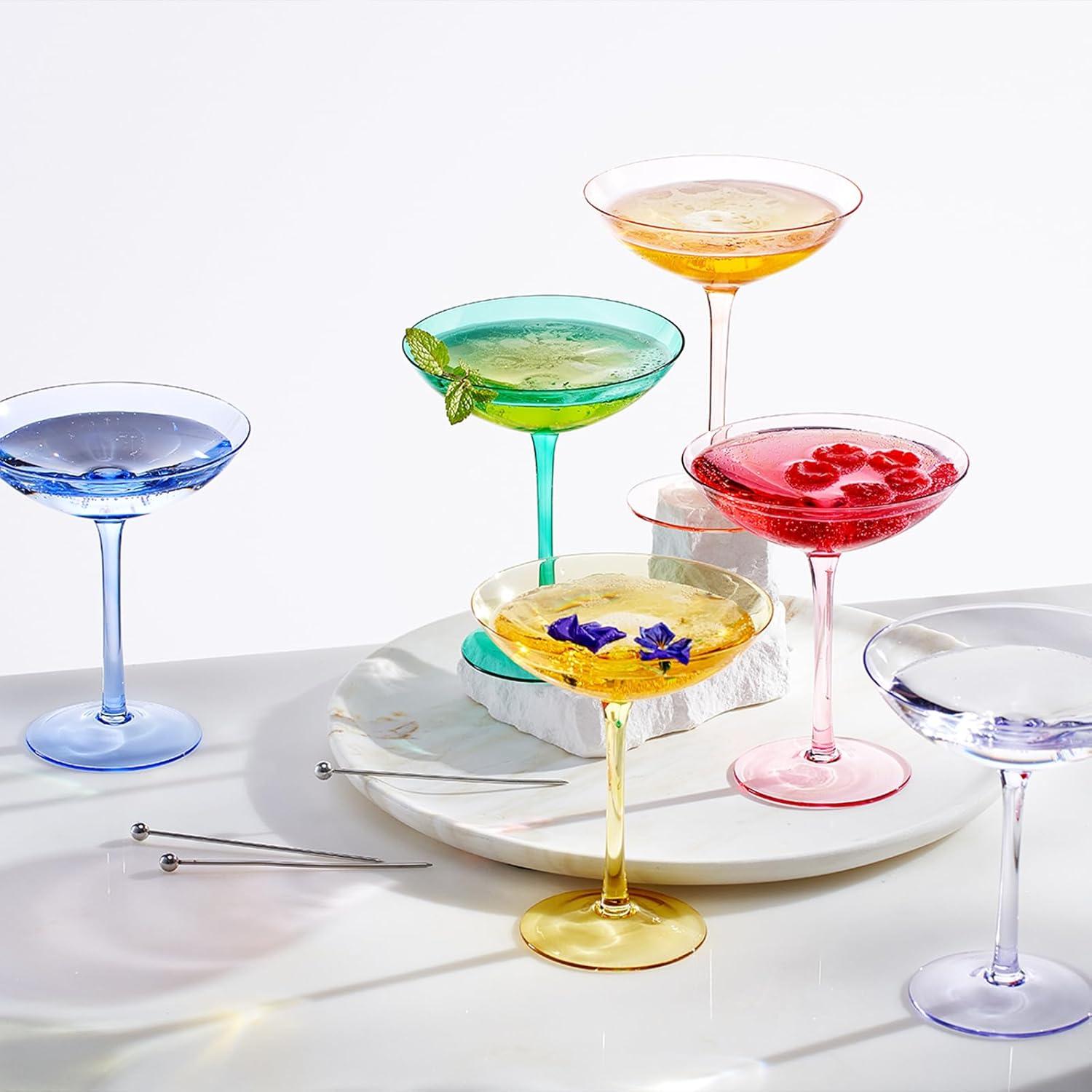 The Wine Savant Teal Colored Champagne & Cocktail Glasses, Beautiful Addition to Home Bar with a Unique Style & Decor - 6 pk