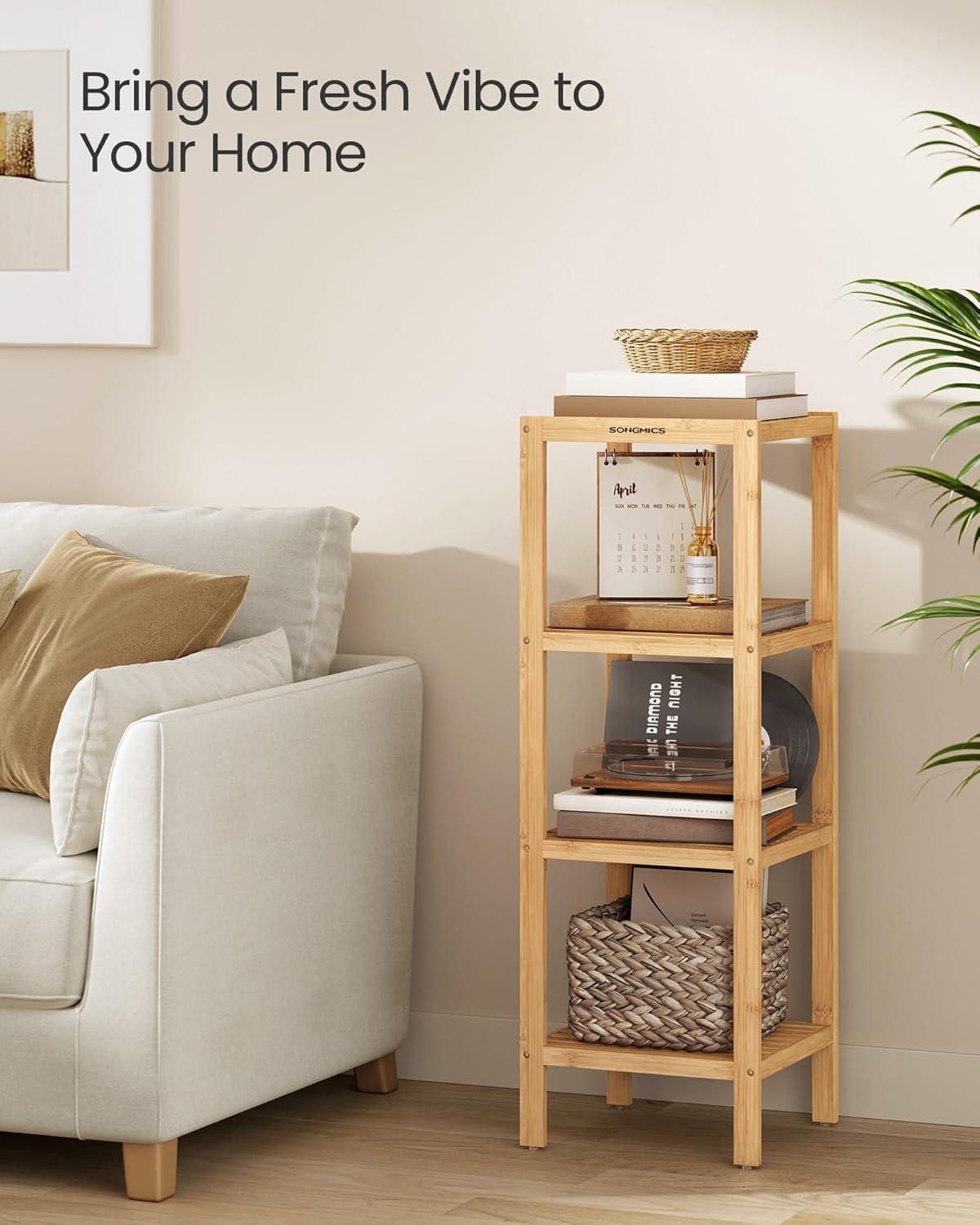 Natural Bamboo 4-Tier Floor Mount Shelf for Entryway and Bathroom