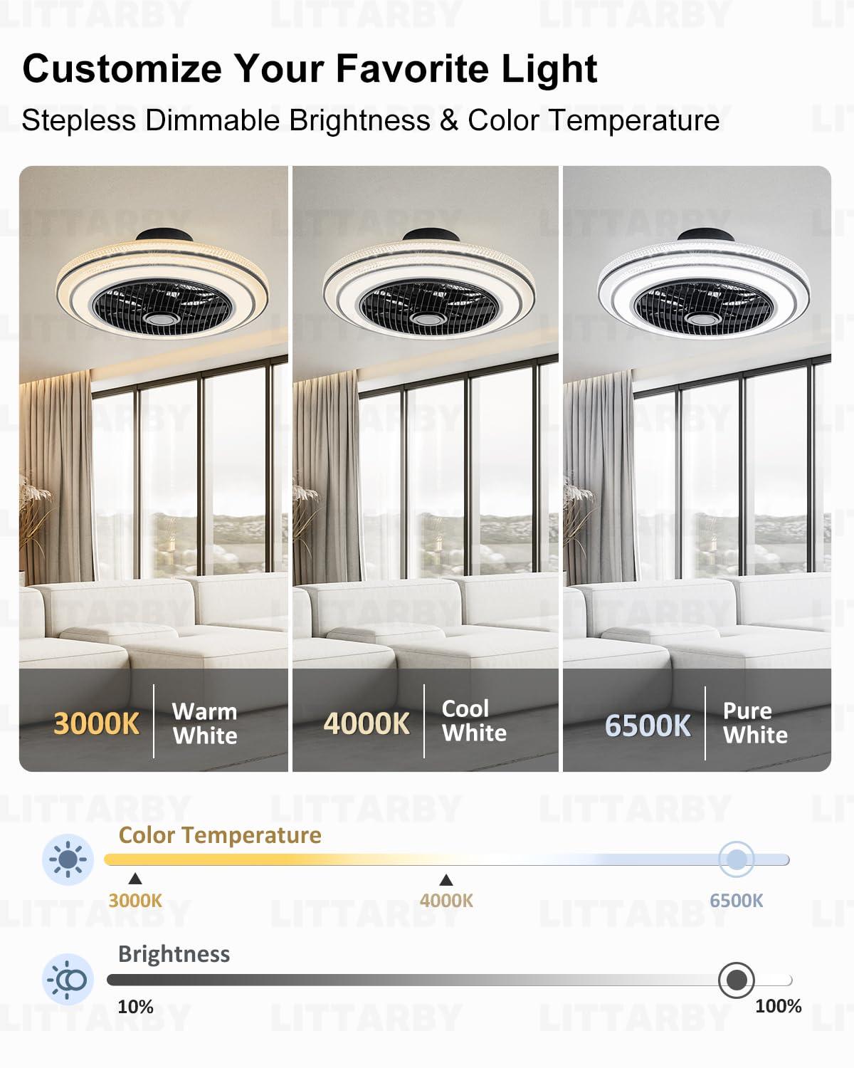 Ceiling Fans with Lights and Remote, 24 Inch Reversible Black Modern Dimmable 3CCT Flush Mount Ceiling Fans, Small Low Profile Ceiling Fan with Light for Bedroom, Kitchen, Living/Kids/Dining Room