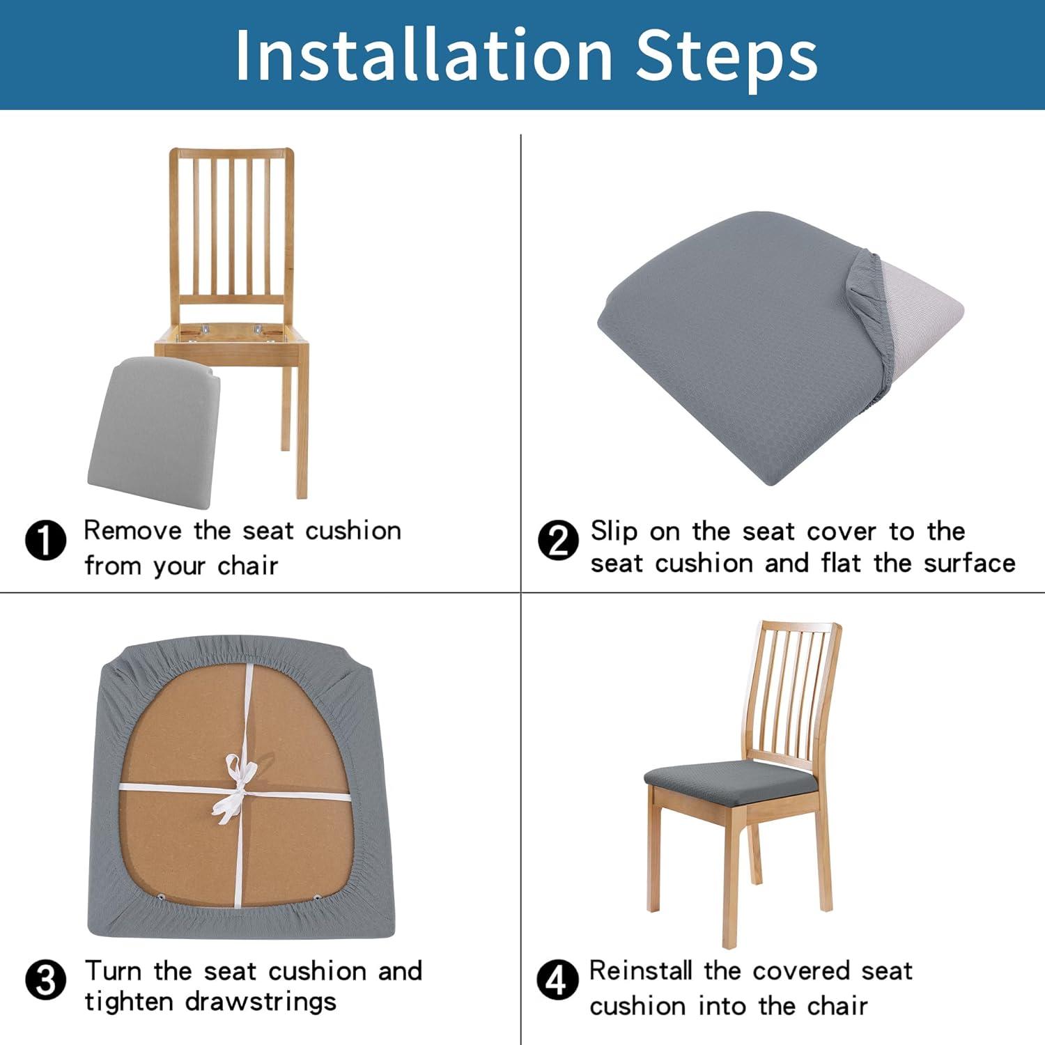 Smiry Dining Chair Seat Covers Stretch Jacquard Chair Slipcover with Ties (Set of 6, Beige)