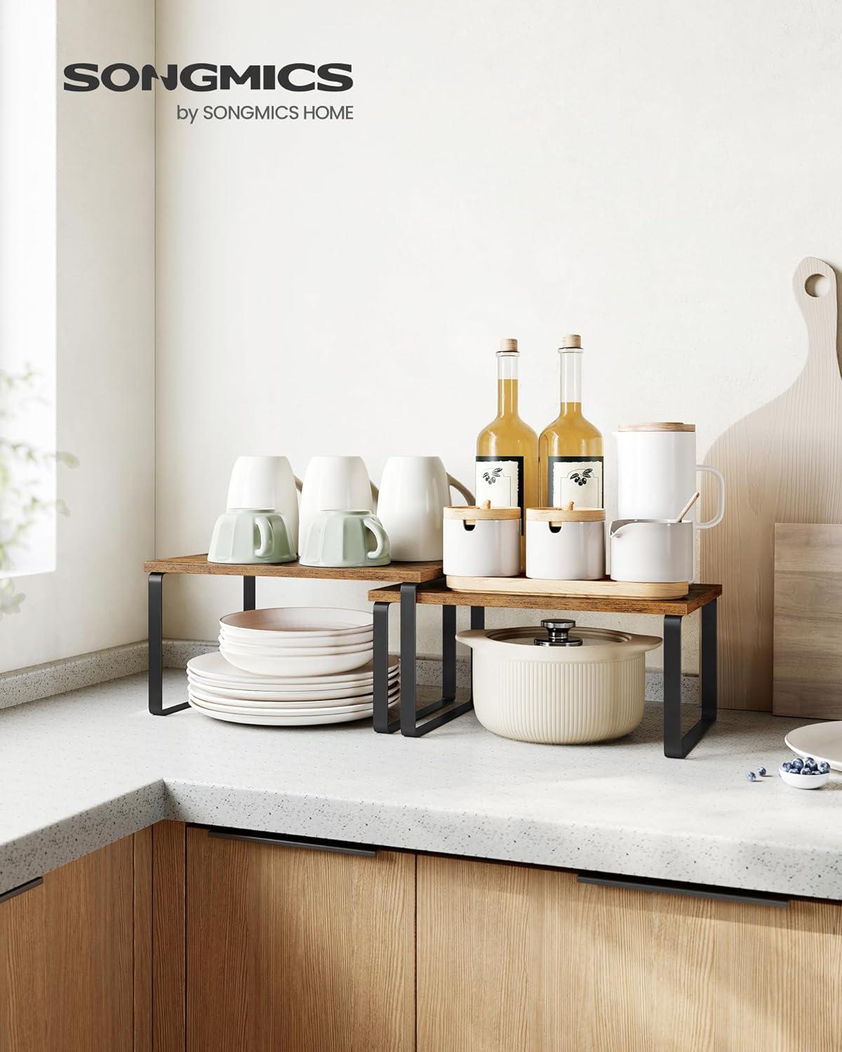 Rustic Brown and Black Stackable Kitchen Counter Shelves