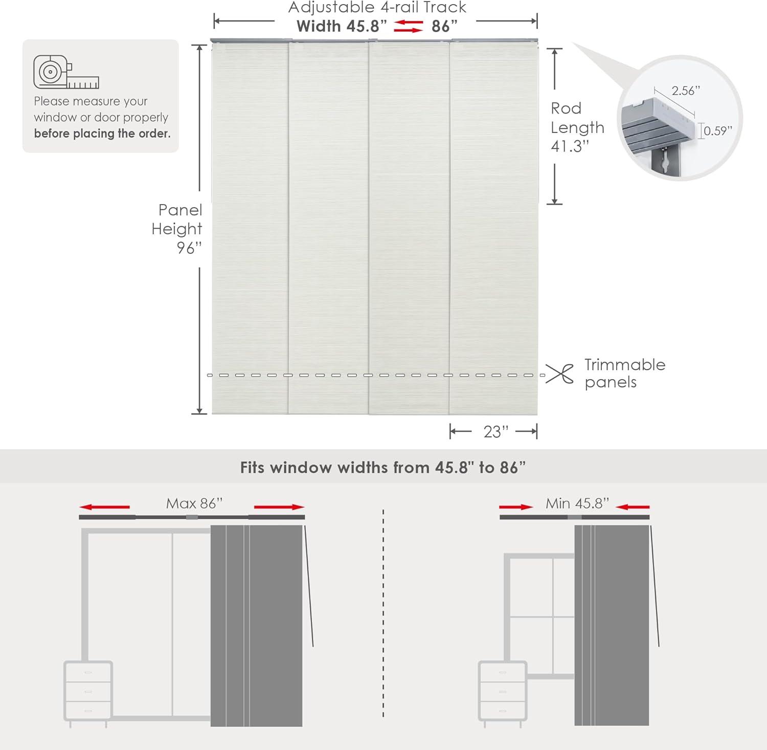 GoDear Design Adjustable Sliding Panel Track Blind 45.8"- 86" W x 96" H, Vertical Blinds, Semi-sheer, Leisure