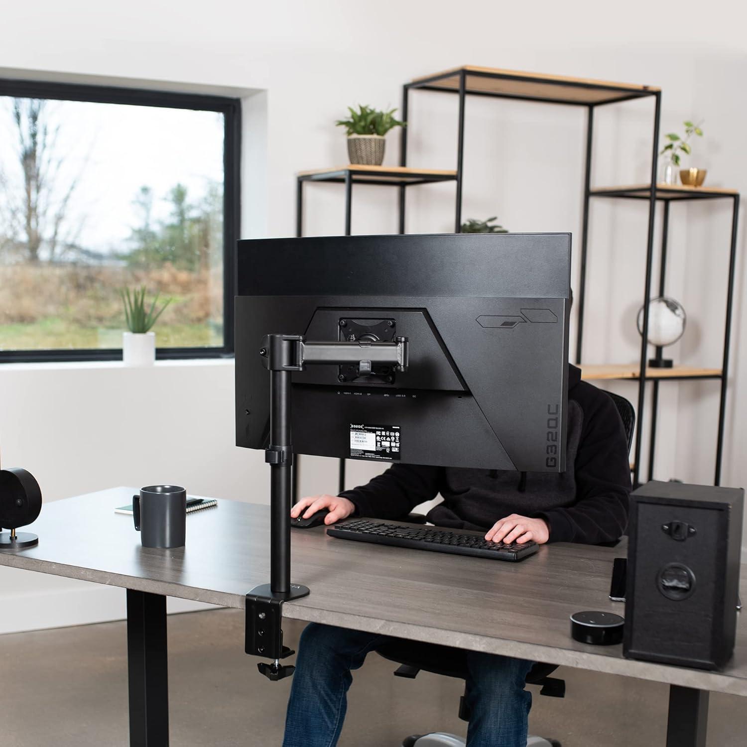 Black Adjustable Single Monitor Desk Mount with Cable Management