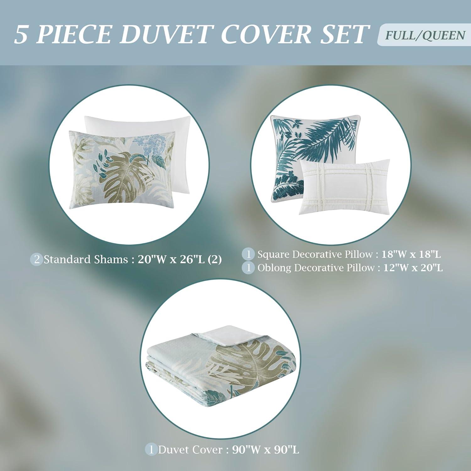 Kiawah Island 5 Piece Cotton Duvet Cover Set with Throw Pillow