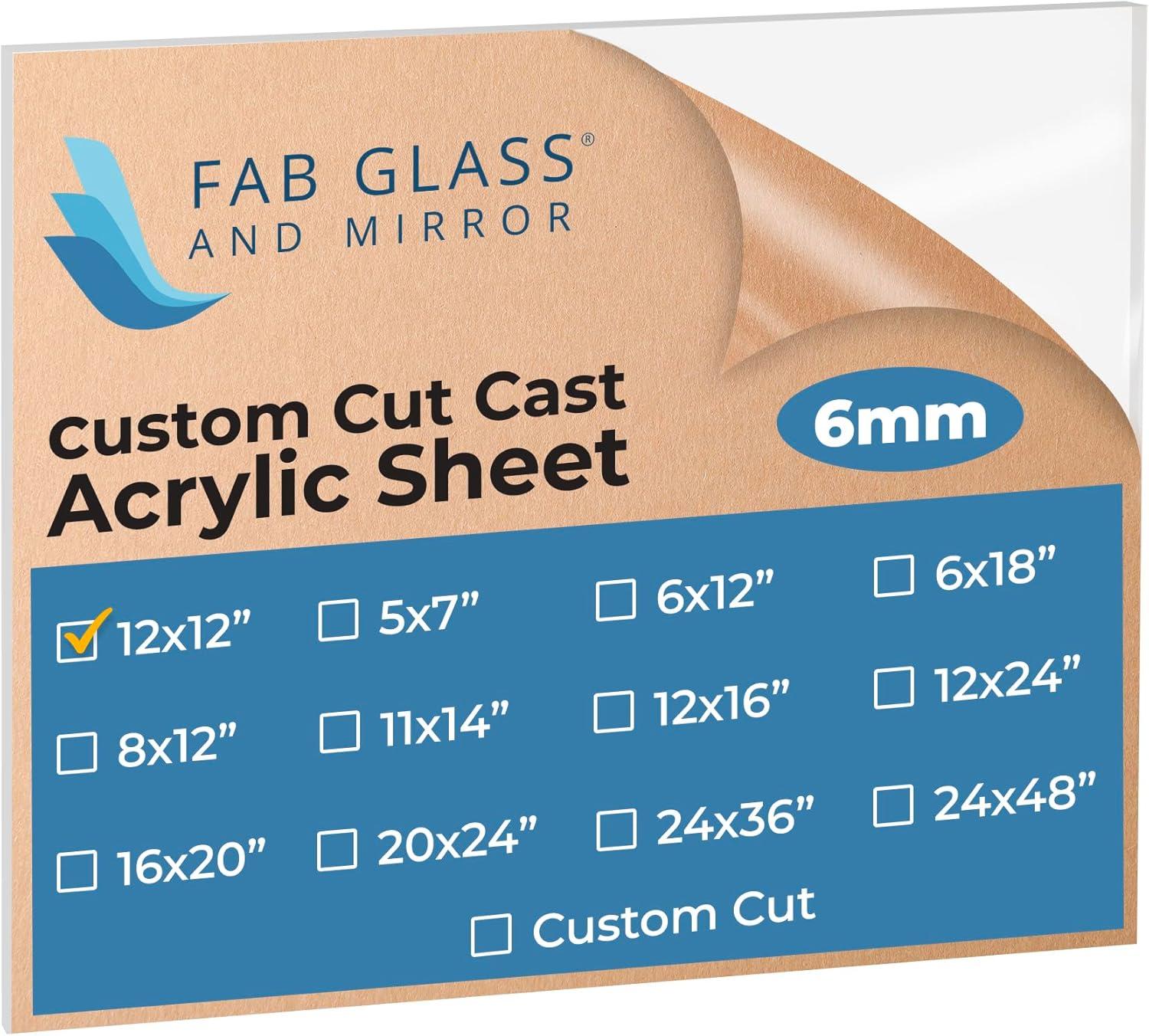 Fab Glass and Mirror Plastic PET Acrylic Plexiglass Sheet 12" x 12" with Protective Film, 1/4"(6mm) Thick Clear Panel for DIY Craft Projects, Picture Frame, Signs & Table Top (ACR6M12X12SQ)