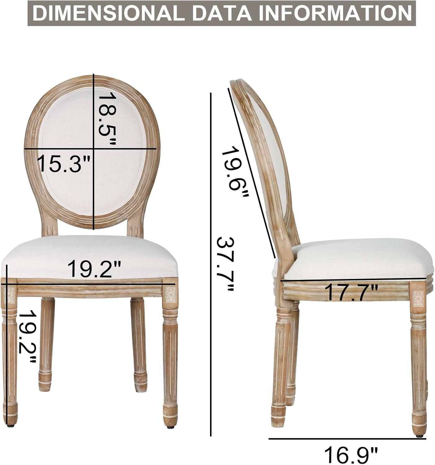 French Country Dining Chairs Set of 4, Cream Kitchen & Dining Room Chairs Set of 4, Ivory Linen Upholstered Dining Chairs, Wood Legs, Sillas De Comedor (Fabric, Beige, 4Pcs)