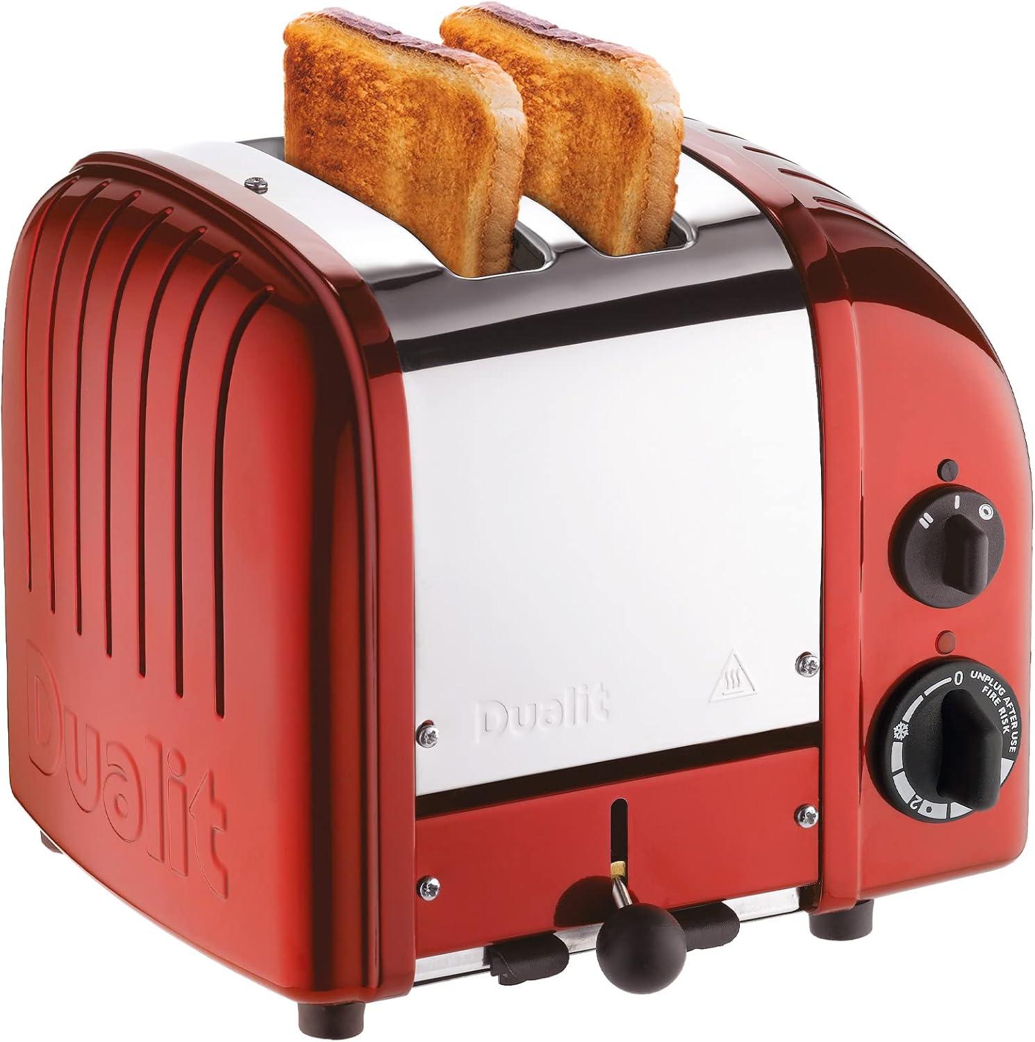 Dualit Red NewGen Toaster - 10x9x8: Stainless Steel, 2-Slice, Bagel & Defrost, 1250W, Spot Clean