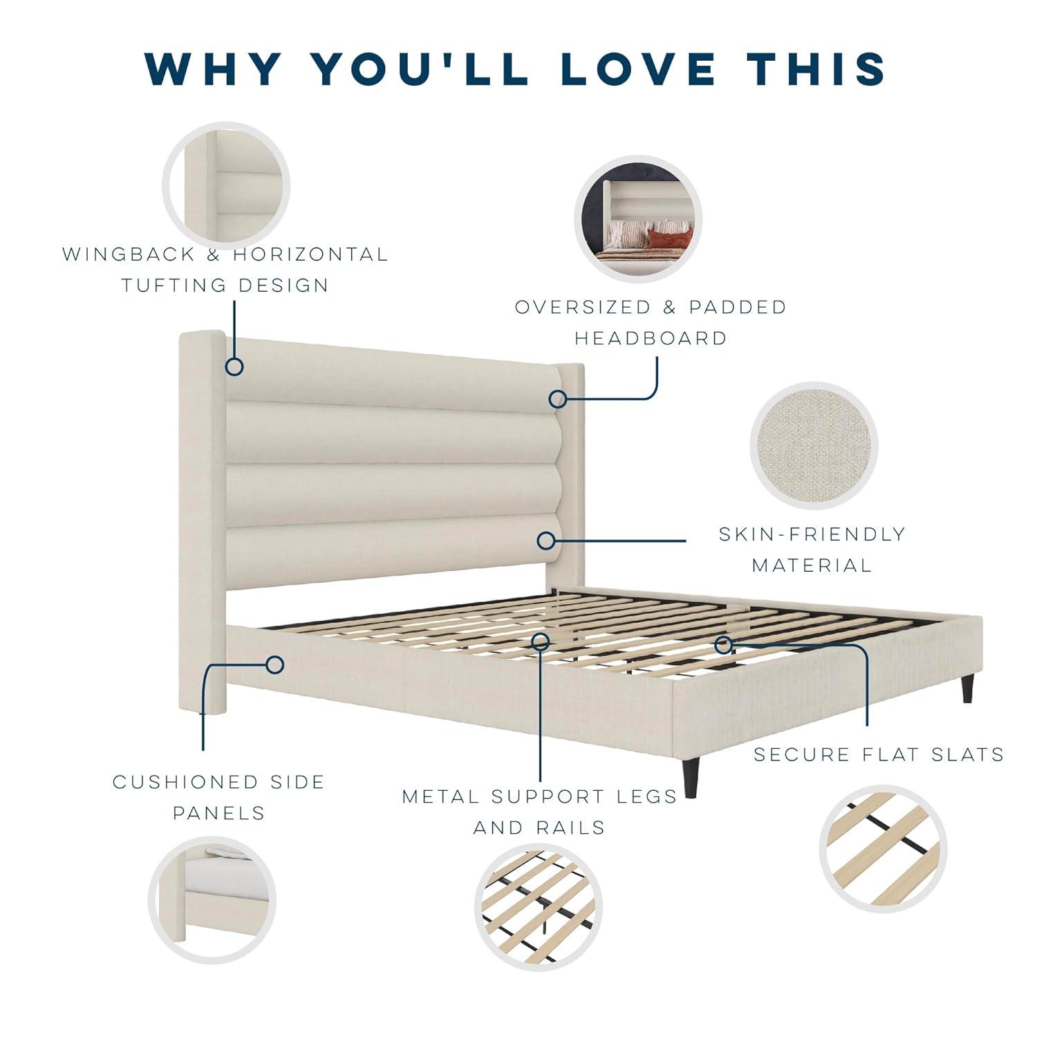 Novogratz Louis King Upholstered Wingback Bed