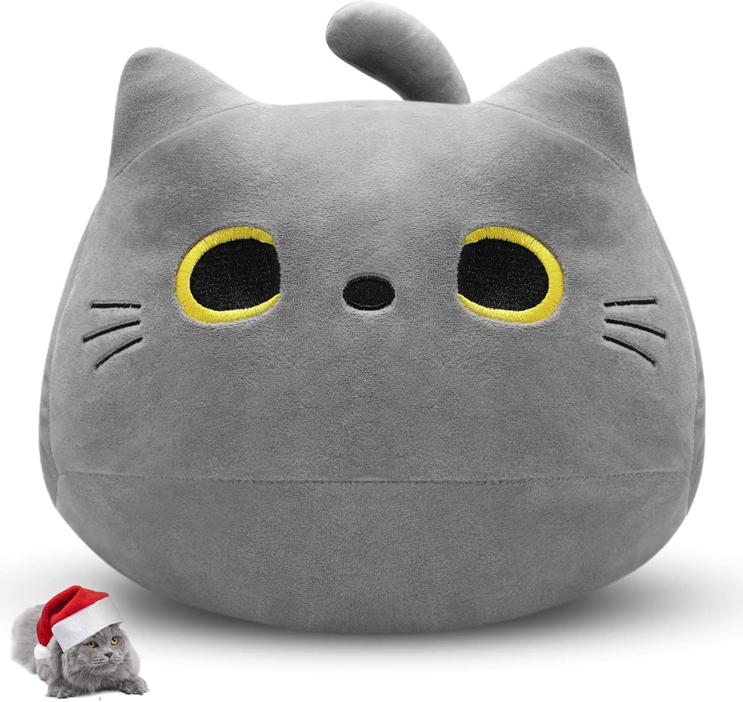 Gray Cat Plush Pillows Toys, 12inch Kawaii Gray Cat Stuffed Animals Plush Toys, Cute Soft Cat Plushie Stuffed Kitten for Birthday Valentines Gifts Home Car Decoration