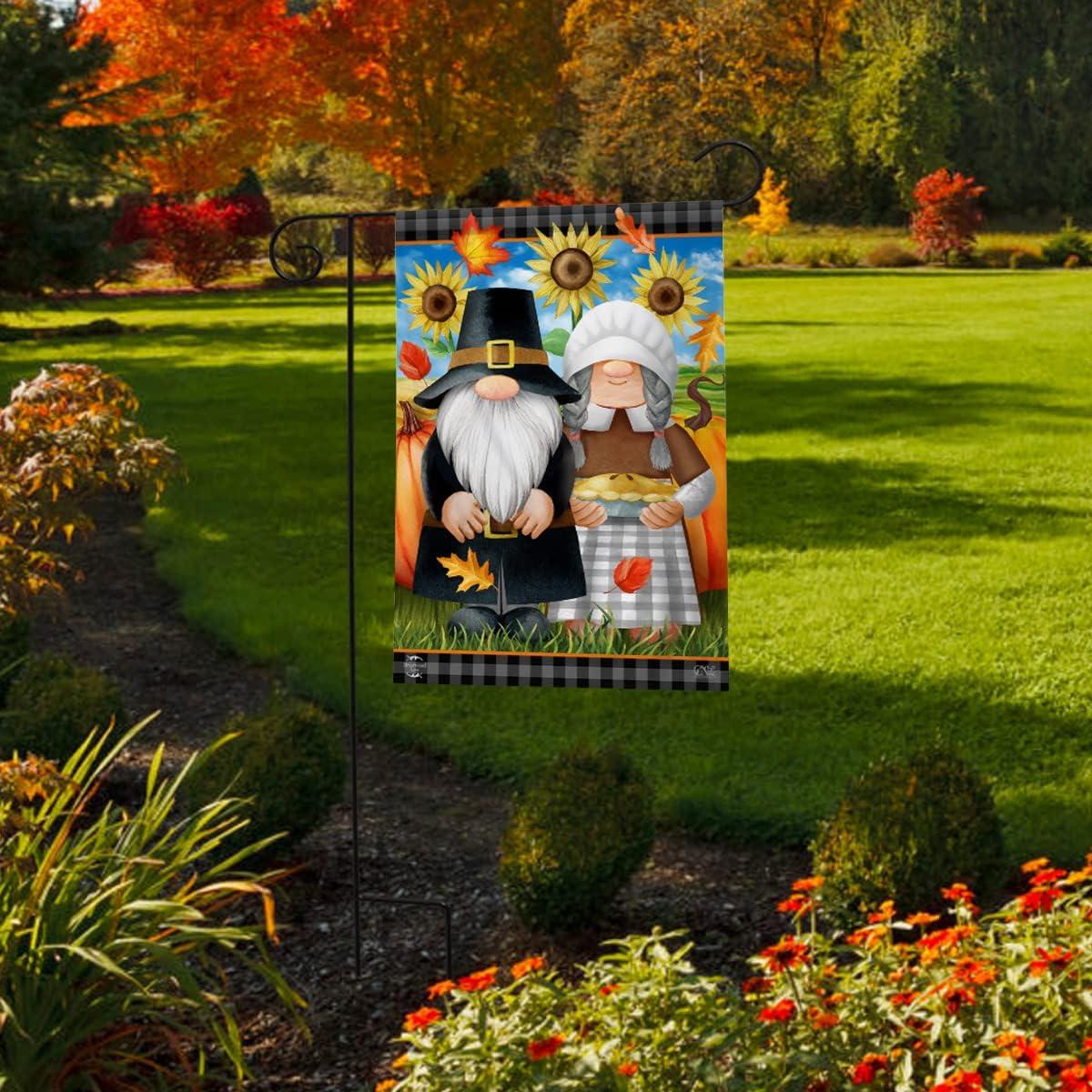 Thanksgiving Gnomes Garden Flag Sunflowers Humor 18" x 12.5" Briarwood Lane