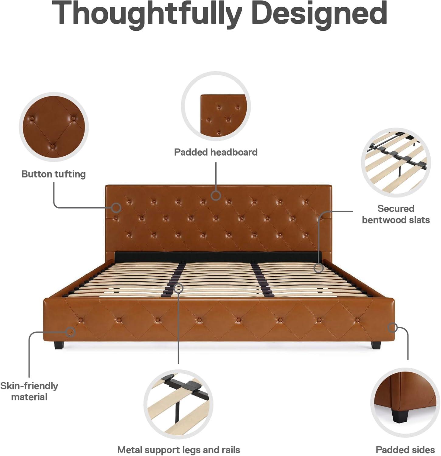 DHP Dakota Upholstered Platform Bed, King, Camel Faux Leather