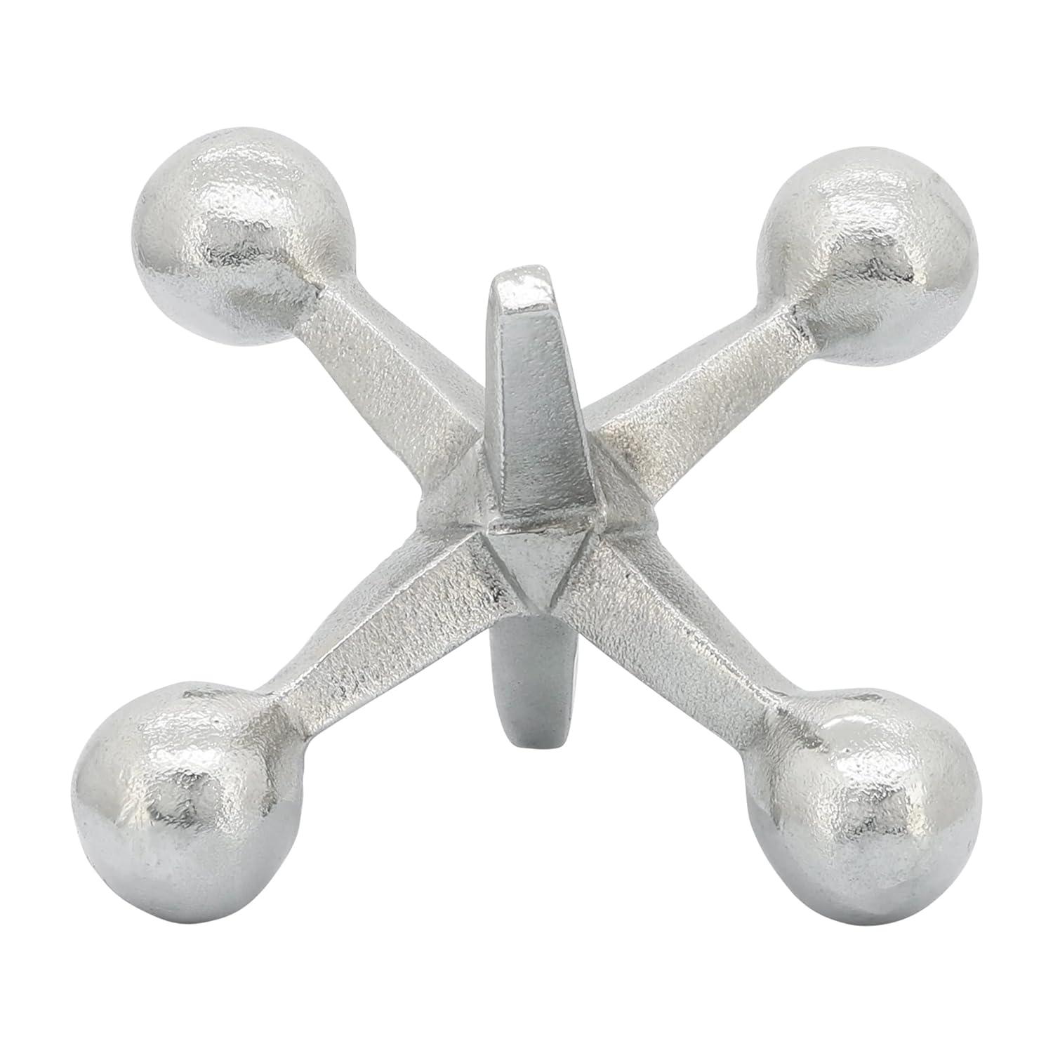 Sagebrook Home Creative Metal Jacks Sculpture for Room, Bedroom or Office Decor, Aluminum, Silver 7 L x 5 W x 5 H Inches