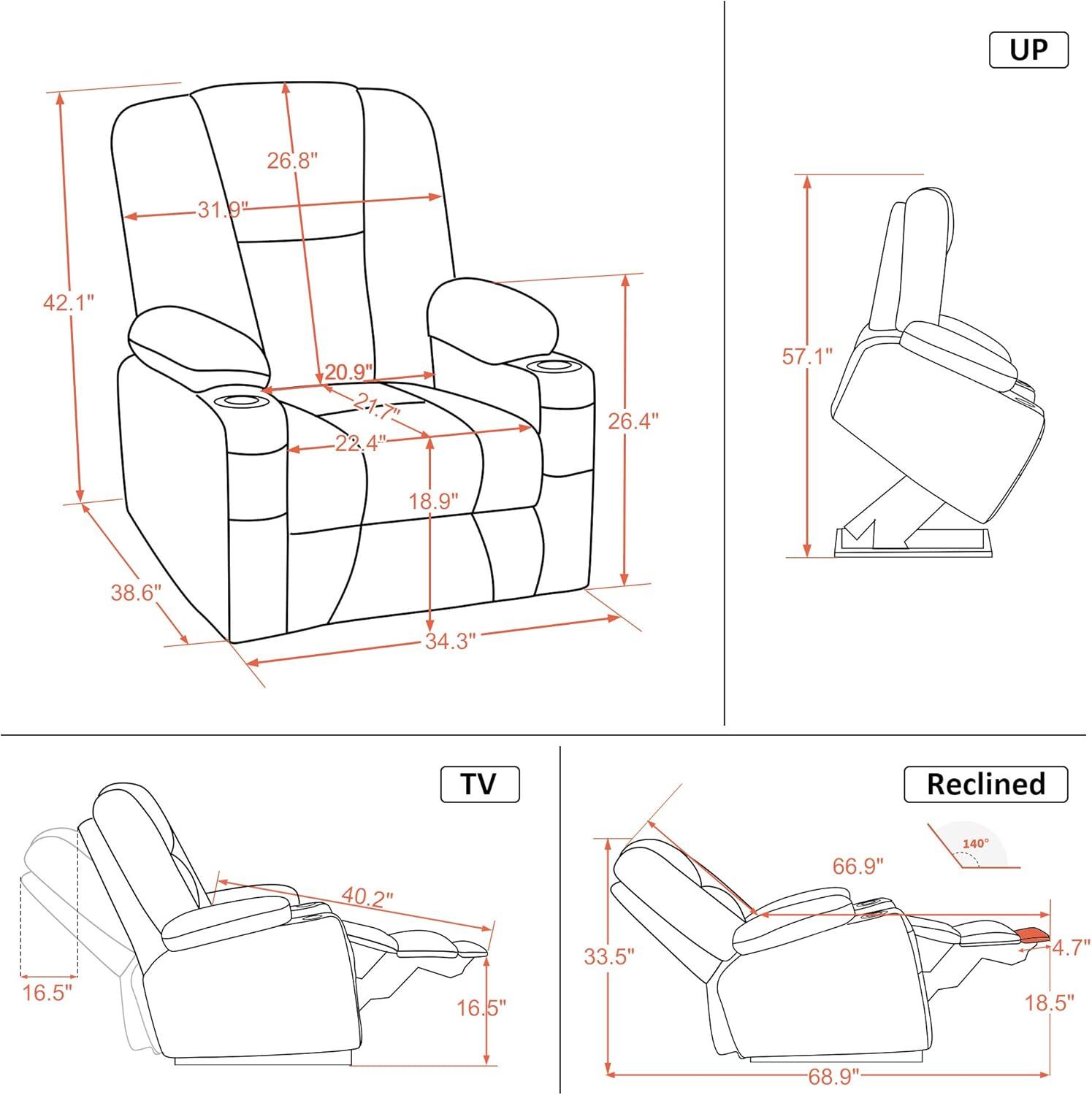 MCombo Electric Power Lift Recliner Chair with Extended Footrest for Elderly People, 3 Positions, Hand Remote Control, 2 Cup Holders, USB Ports, Faux Leather 7507 Black