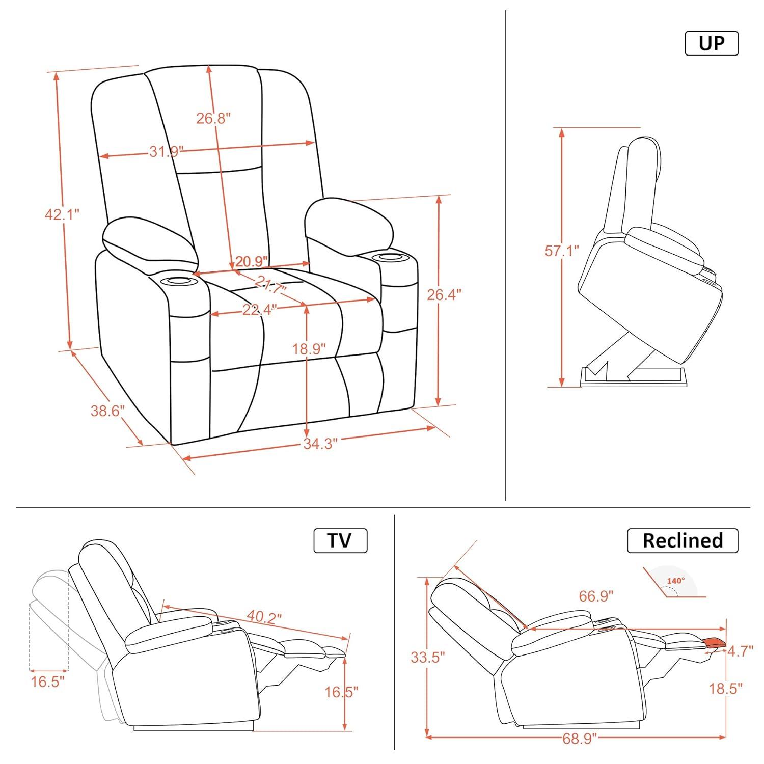 MCombo Electric Power Lift Recliner Chair with Extended Footrest for Elderly People, 3 Positions, Hand Remote Control, 2 Cup Holders, USB Ports, Faux Leather 7507 Black