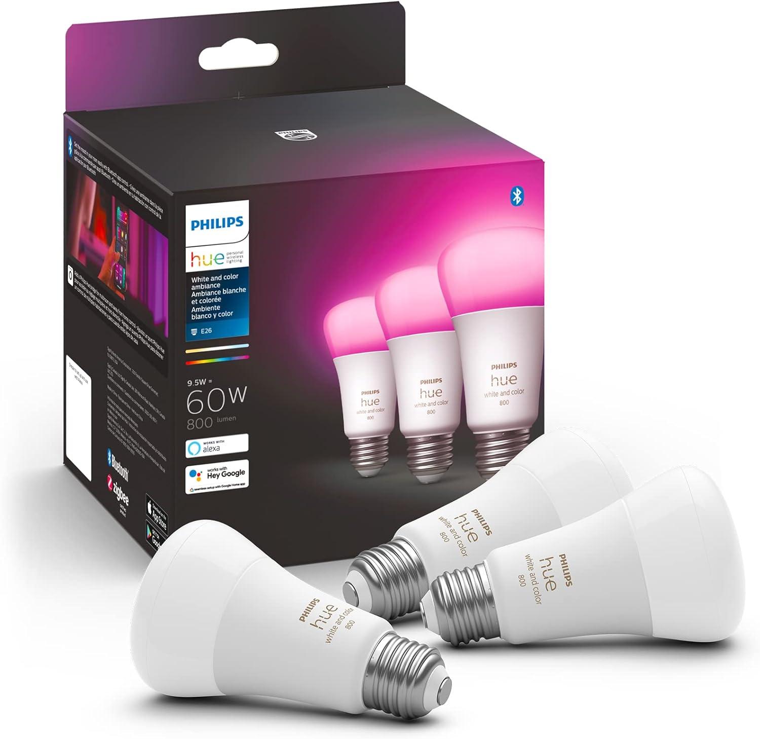 Philips Hue A19 Multicolor Smart LED Light Bulbs 3-Pack