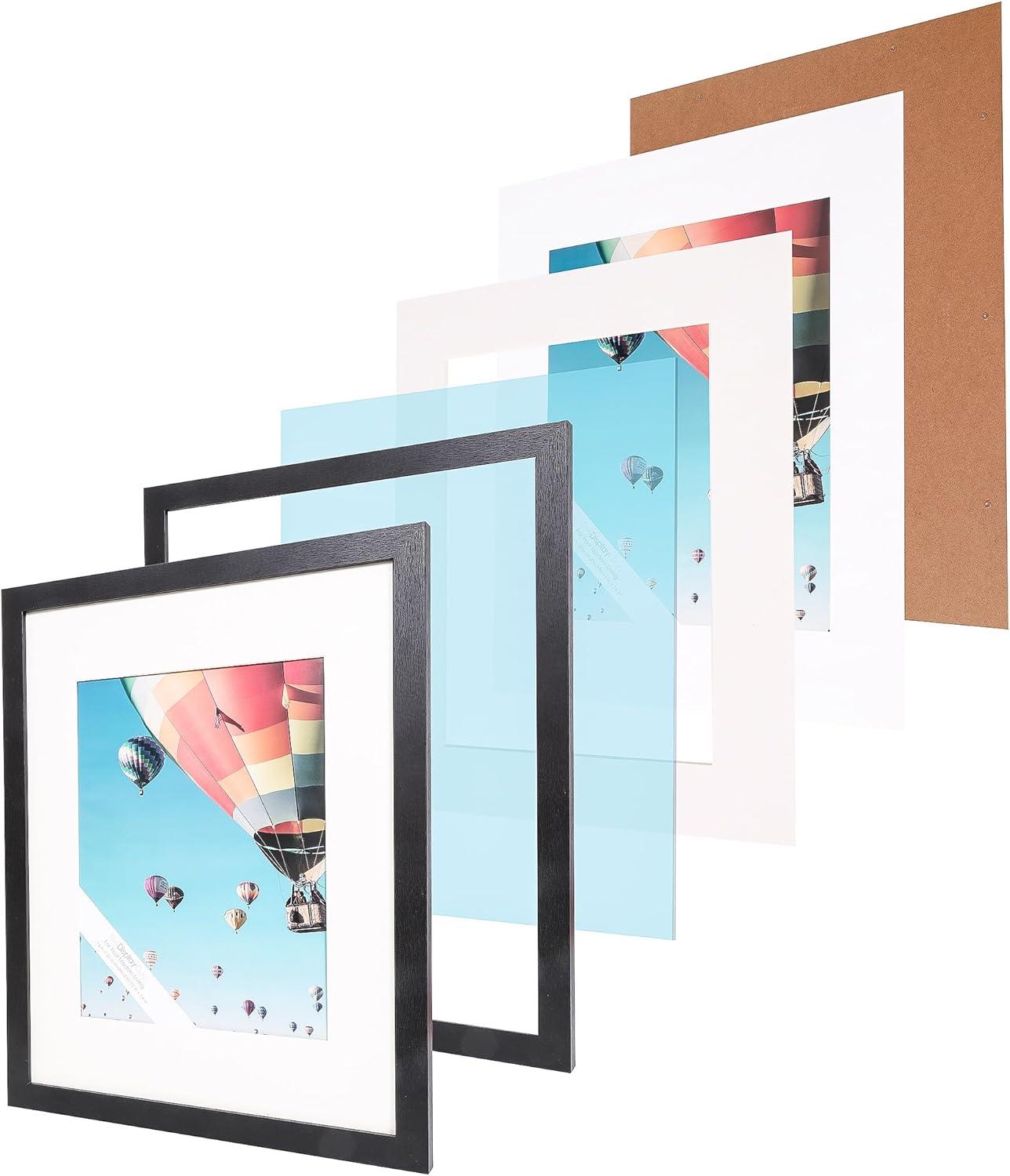 The Display Guys ~ 2 Sets of 16x20 inches Black Wooden Photo Frame, Tempered Glass, Luxury Made Affordable, with 1pc White Mat Board for 11"x14" Picture