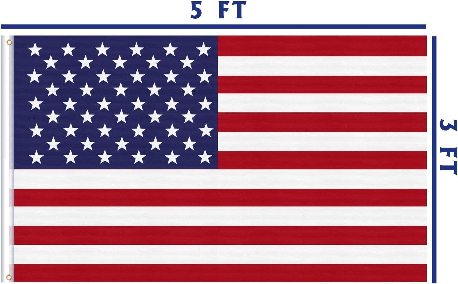 American US Flag 3x5, 2 Pack Vibrant Color & Fade Resistant US Flags for Outside 3x5 ft Flags Double Stitched Long Lasting Polyester with Durable Brass Grommets USA Flag