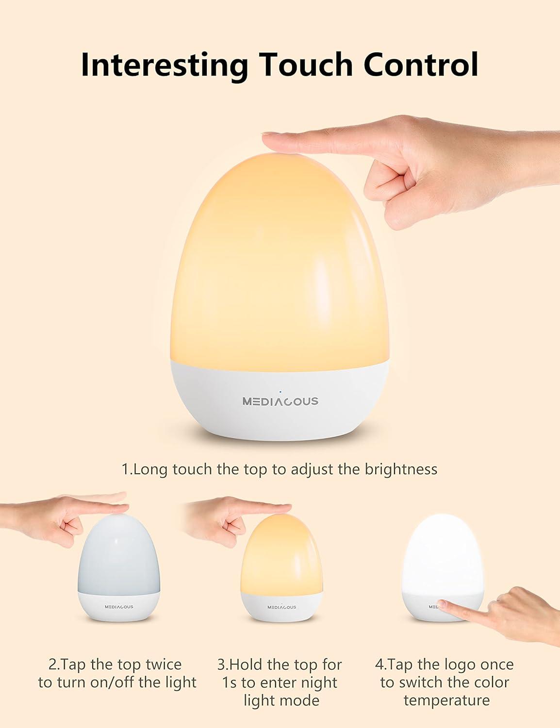 Egg-Shaped LED Night Light for Kids with Touch Control