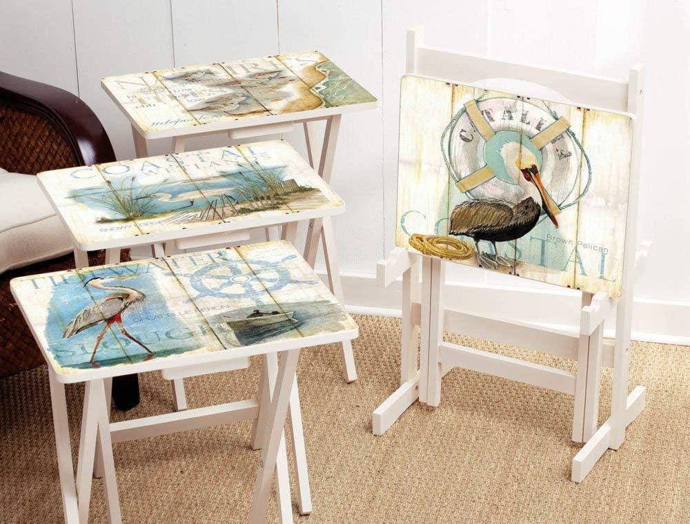 Coastal Shore Birds Folding TV Tray Set with Stand