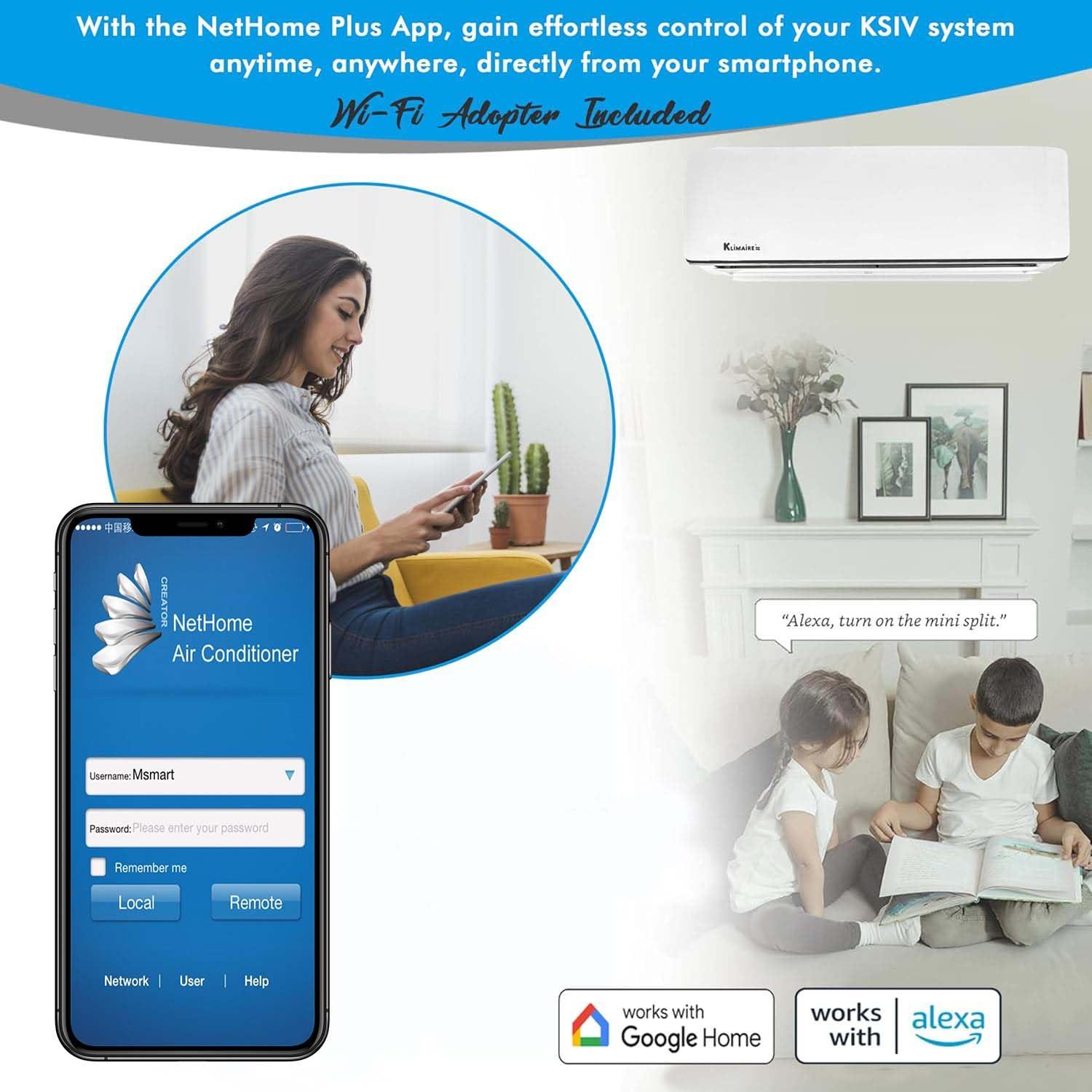 Klimaire 36,000 BTU 17.5 SEER2 Wi-Fi-Enabled Ductless Mini-Split Heat Pump Air Conditioner with Installation Kit, Up to 2,400 Sq. Ft