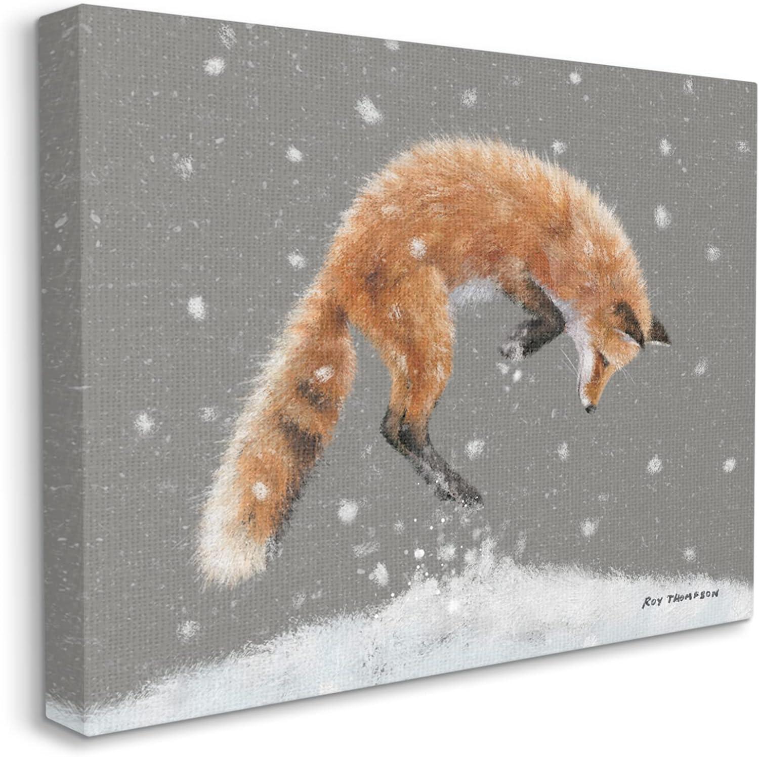 Stupell Industries Jumping Fox Winter Snowfall Holiday Painting Gallery Wrapped Canvas Print Wall Art