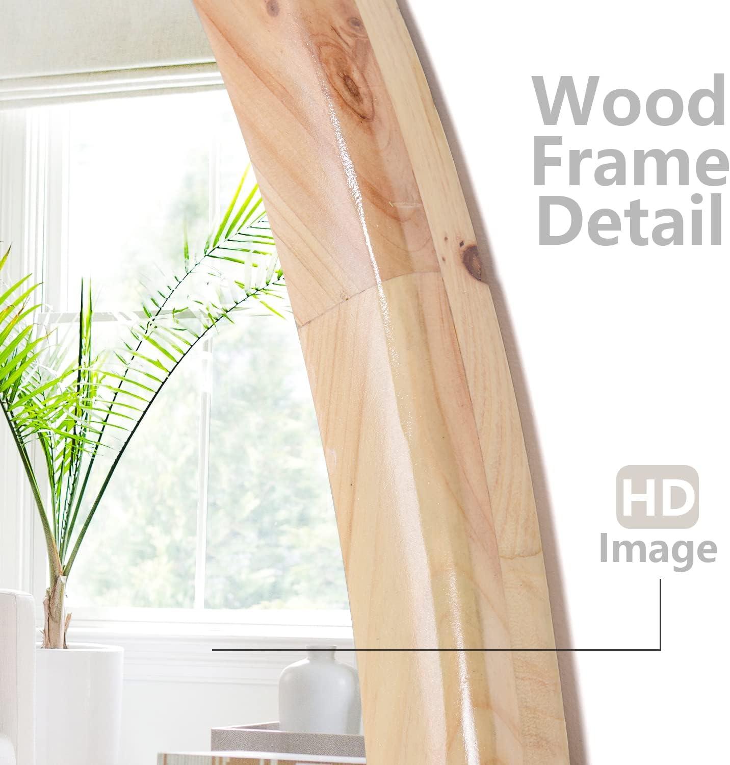 Circle Wooden Wall Mirror,18 inch Round Natural Wood Mirror Large Rustic Farmhouse Decor Mirror for The Living Room,Bathroom,Bedroom