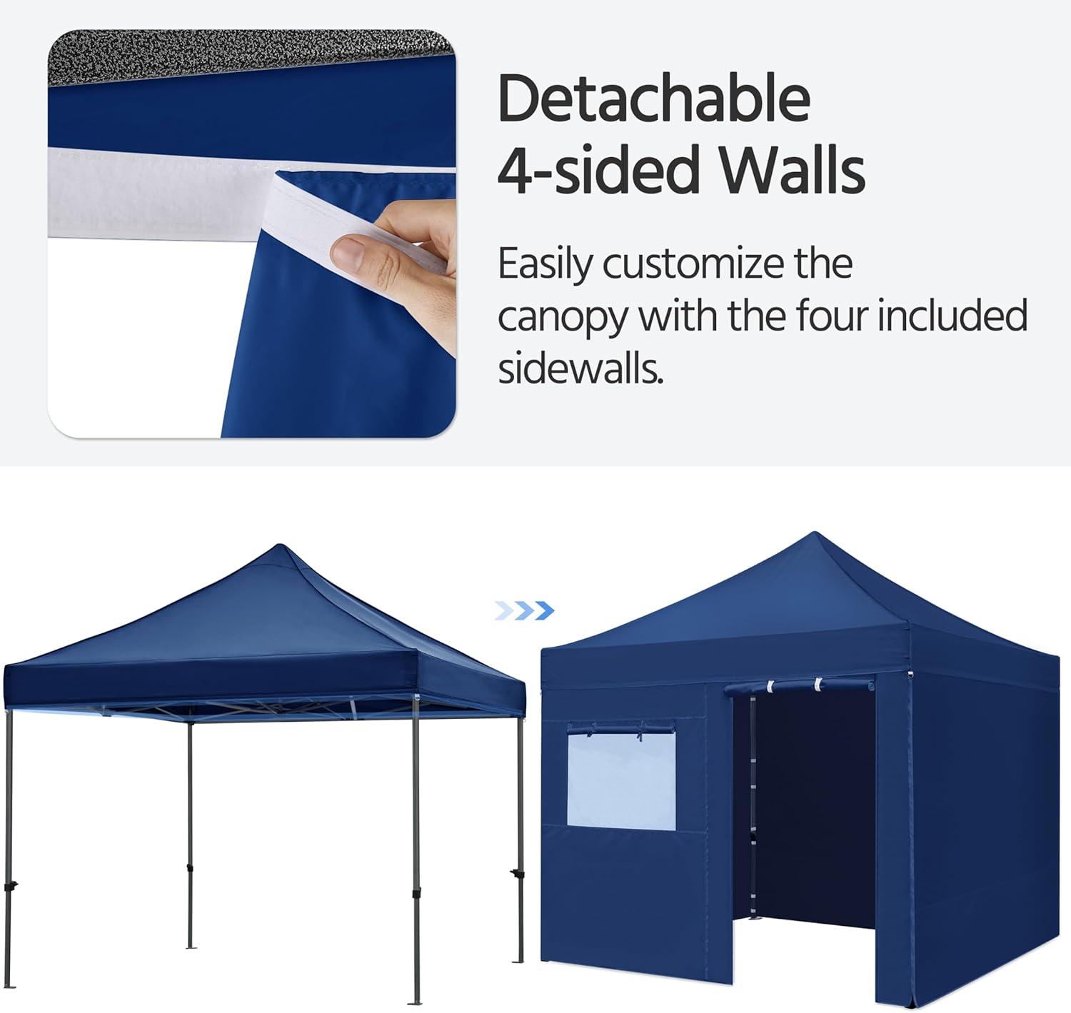 Yaheetech 10x10 Pop Up Commercial Canopy Tent with 4 Removable Sidewalls, Sandbags, Stakes & Ropes, Waterproof Instant Canopies for Wedding Party Commercial Event Pavilion, White