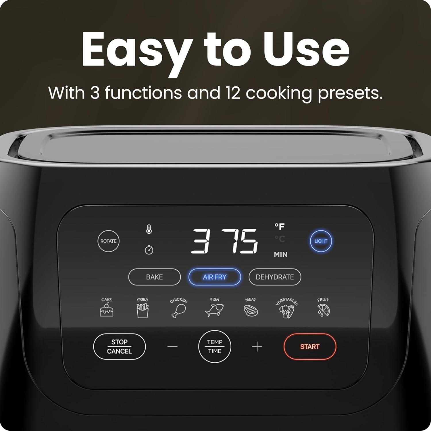 Chefman Multifunctional Digital 10 Qt. Air Fryer+ Rotisserie, Fry, Roast & Bake, 17 Presets - Black