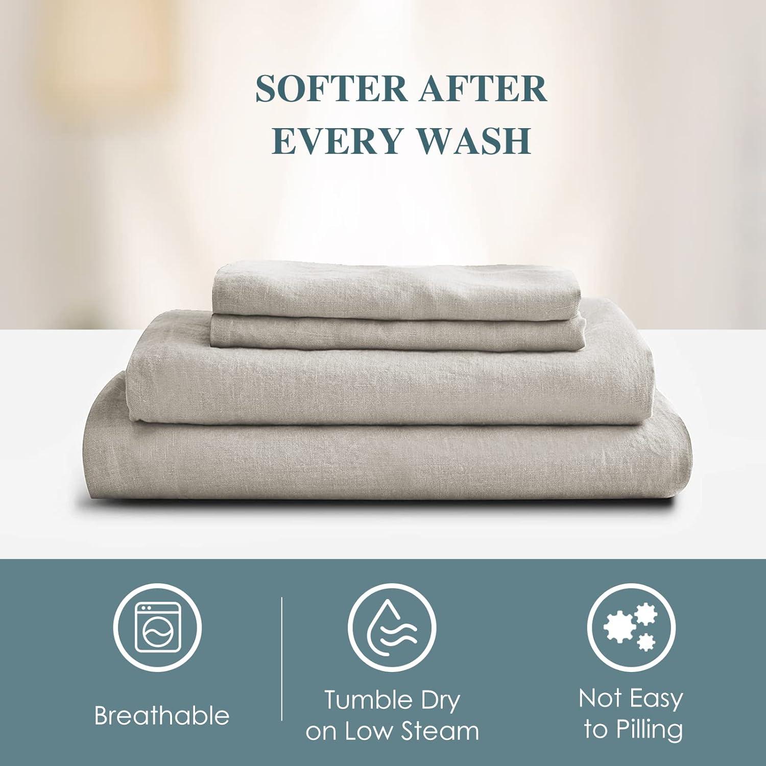 King Size Stone Washed Organic Linen Bed Sheet Set