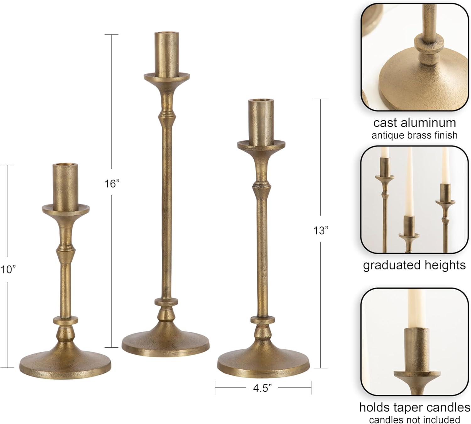 wwbo Set of 3 Exquisite Antique Brass Cast Iron Taper Candle Holders - Elegant Decorative Centerpieces for Wedding  Dining  Party - Tabletop Candlestick Holders for Christmas Decorations