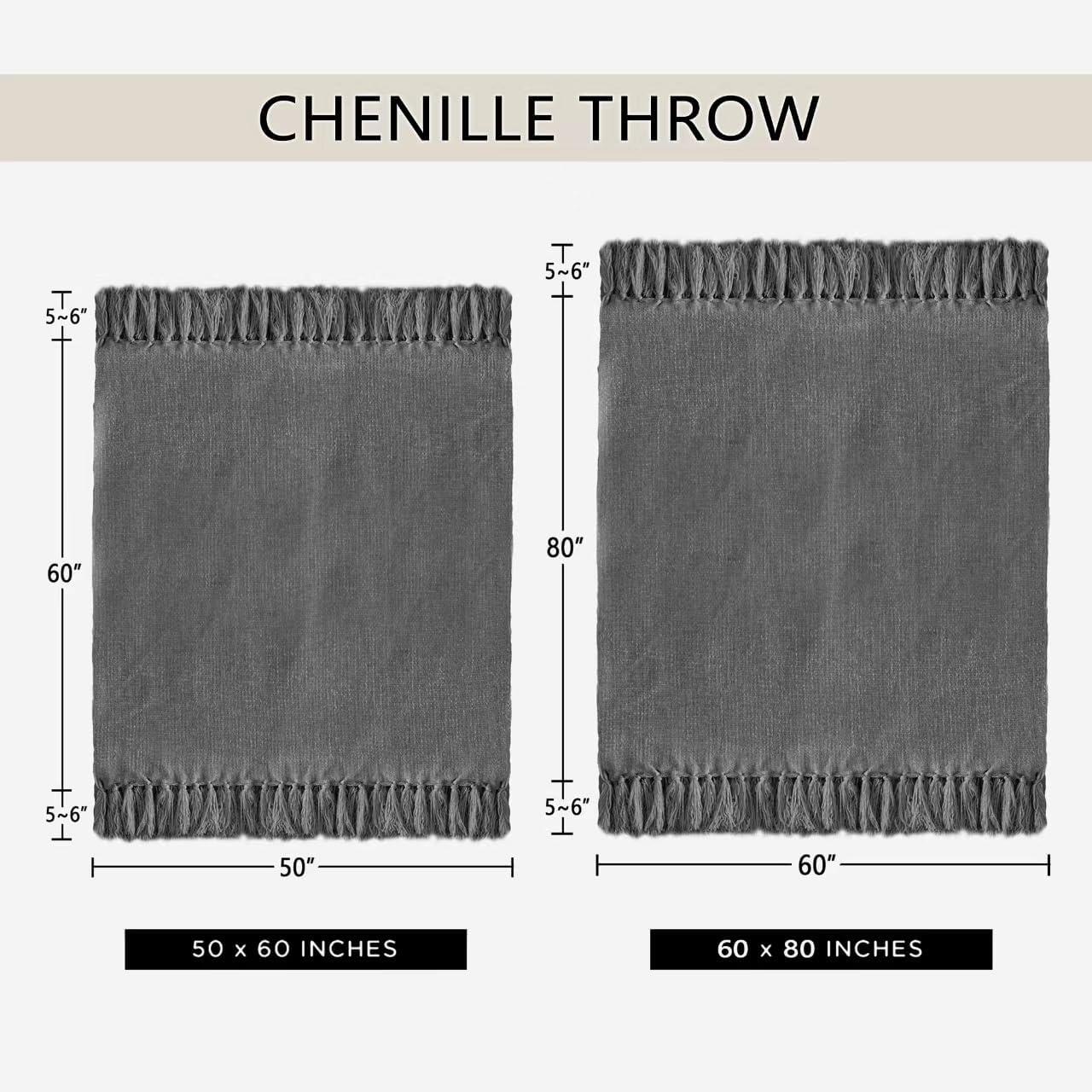 Chenille Throw Blanket for Couch 50"X 60", Soft Cozy Throws with Fringe Tassel for Bed Sofa Chair Cover, Lightweight Knitted Decorative Boho Blankets for Living Room, Dusty Blue