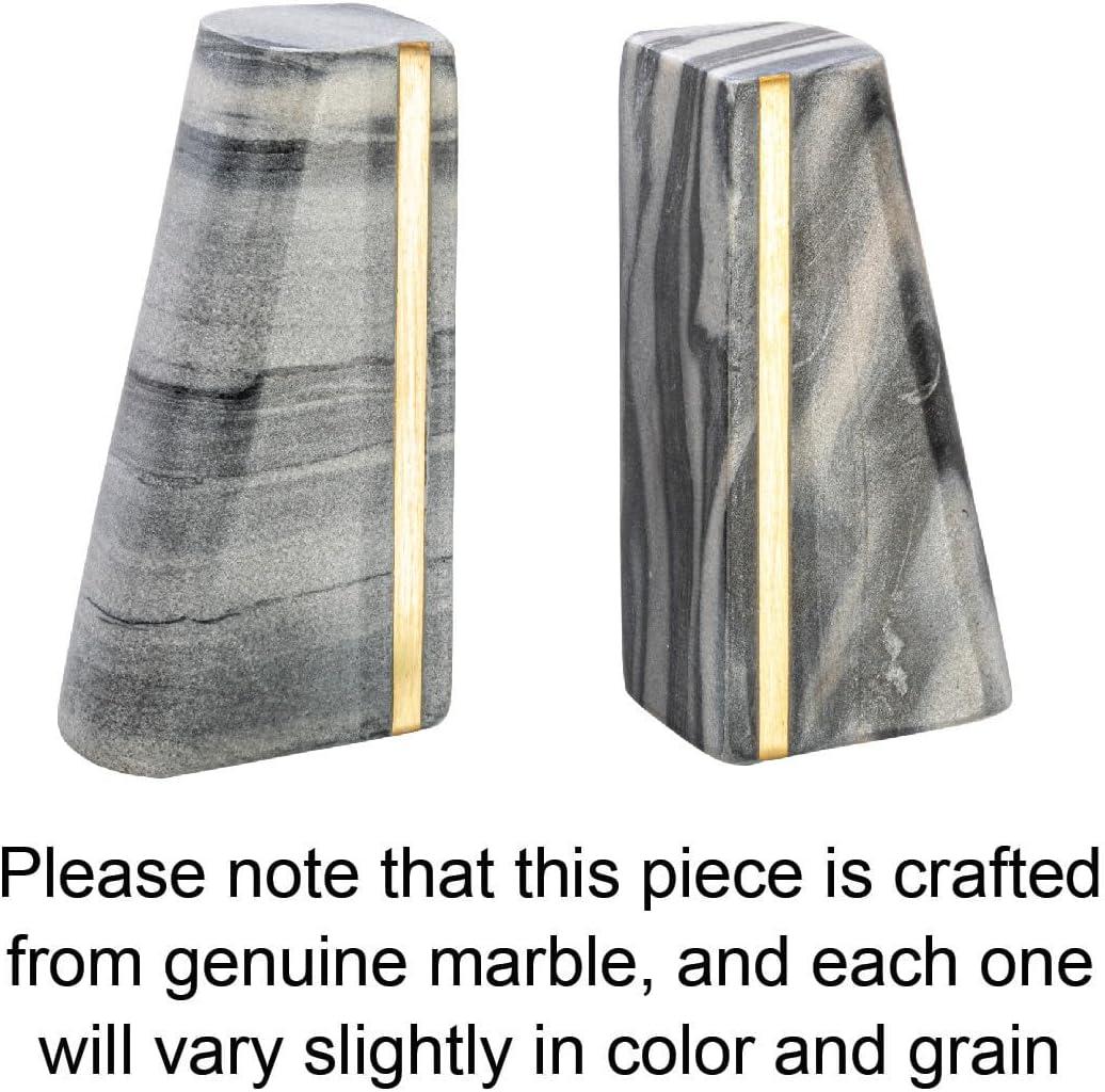 Main + Mesa Modern Marble Bookends with Brass Detail, Set of 2, Grey