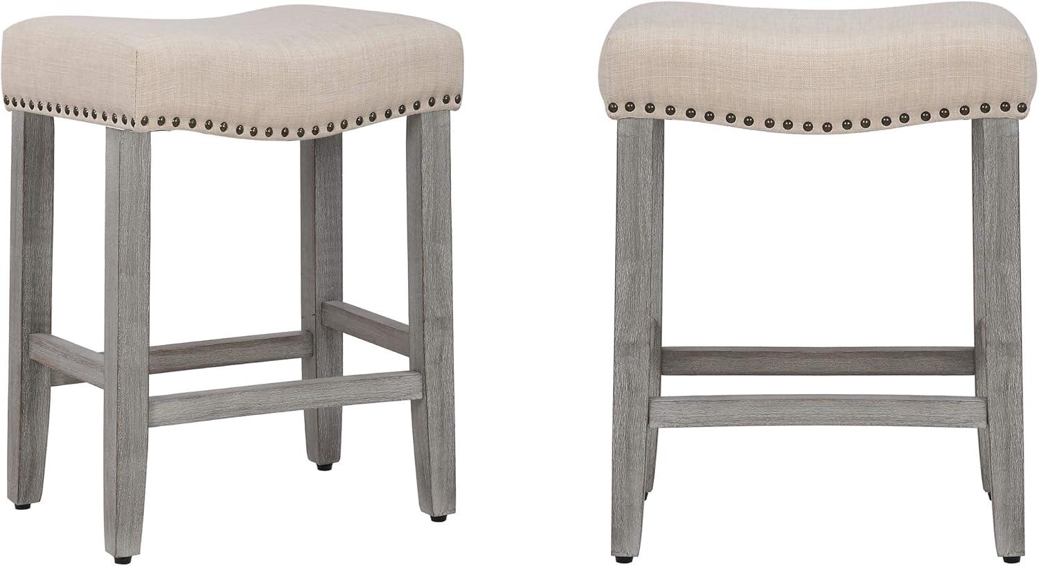 Polytrends Jameson Upholstered Polyester Gray 24 Inch Counter Stool (Set Of 2) Antique Gray/Beige Metal Foam Upholstered Foam Cabin & Lodge